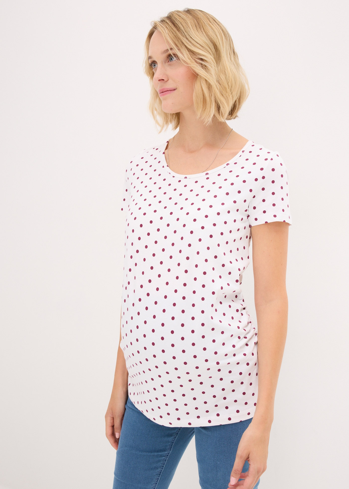 bonprix Umstandsshirt Packung, 2 Stk. figurbetonte Passform, seitliche Raffungen, gepunktetes Design