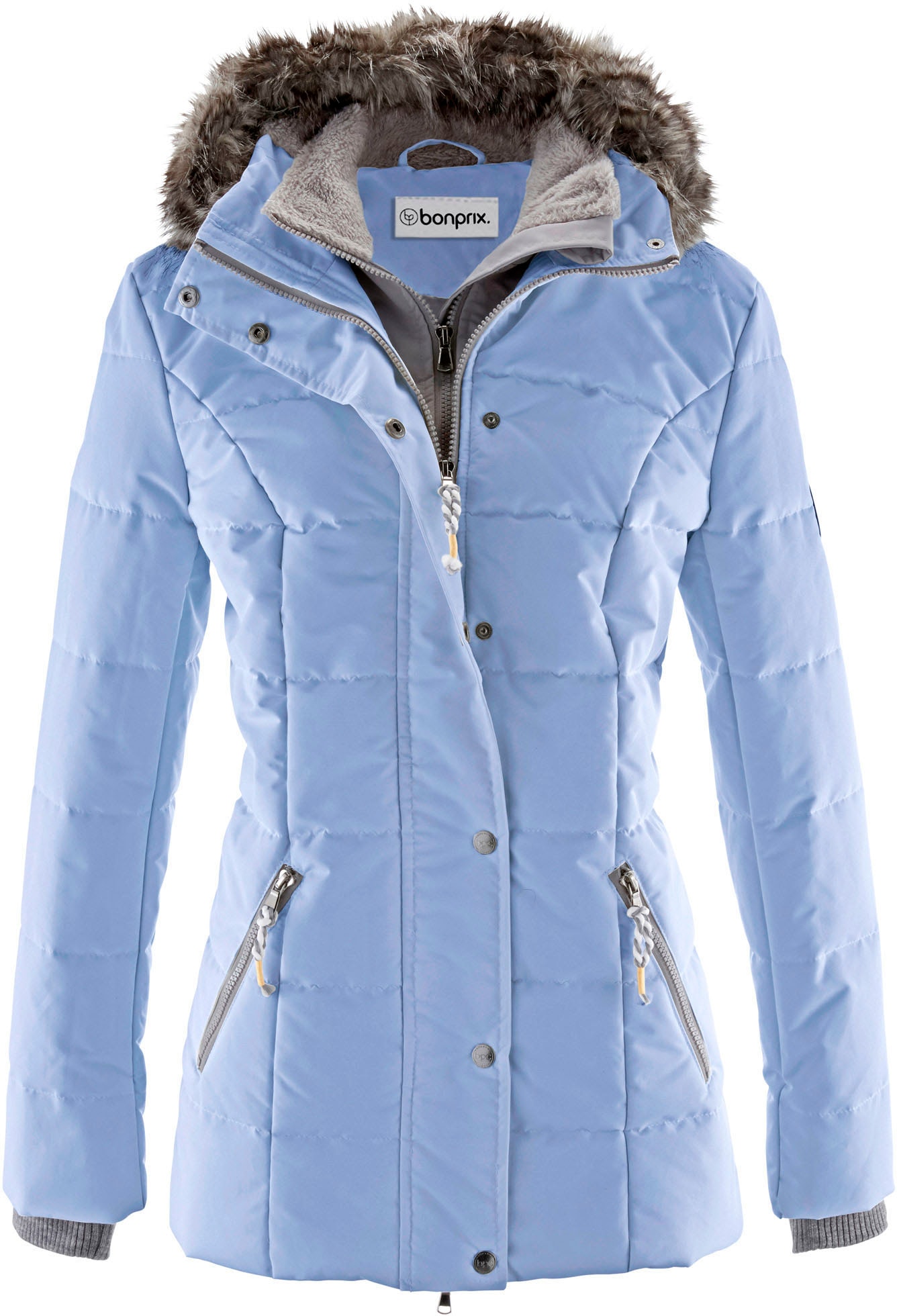 bonprix Winterjacke »Winterjacke in 2-in1 Optik« mit Kapuze mit 2-in-1 Optik, mit integriertem Fleeceeinsatz, Slim fit Passform