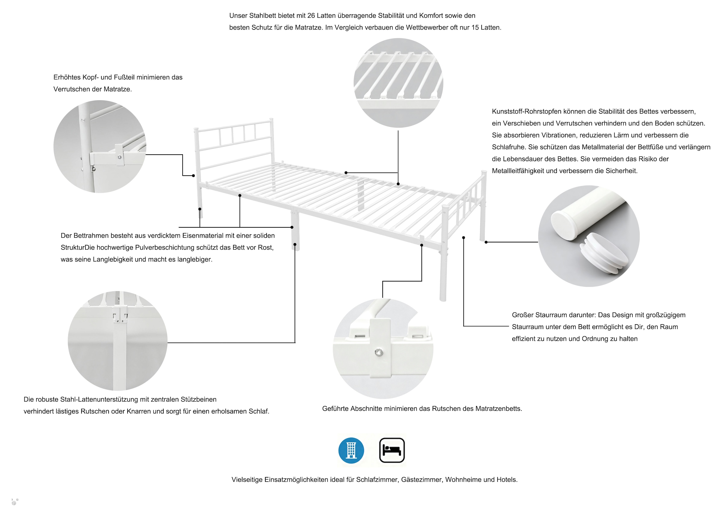OTTO home Metallbett »Amrum Bett Bettgestell Bettrahmen Einzelbett Doppelbett Stahlbett« 2m Länge und in 4 Breiten wählbar - 90, 140, 160, 180 cm,  Schlafzimmerbett inkl. 26 Lattenroste zum Schutz der Matratze