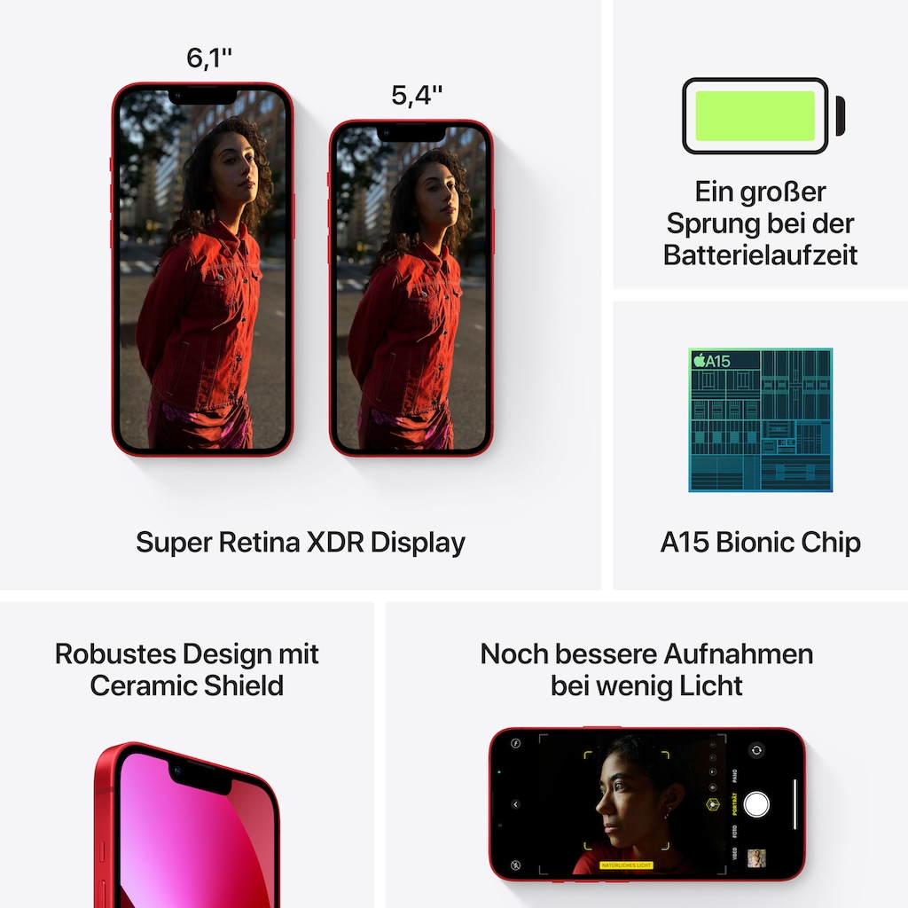 Apple Smartphone »iPhone 13«, Red, 15,4 cm/6,1 Zoll, 128 GB Speicherplatz, 12 MP Kamera