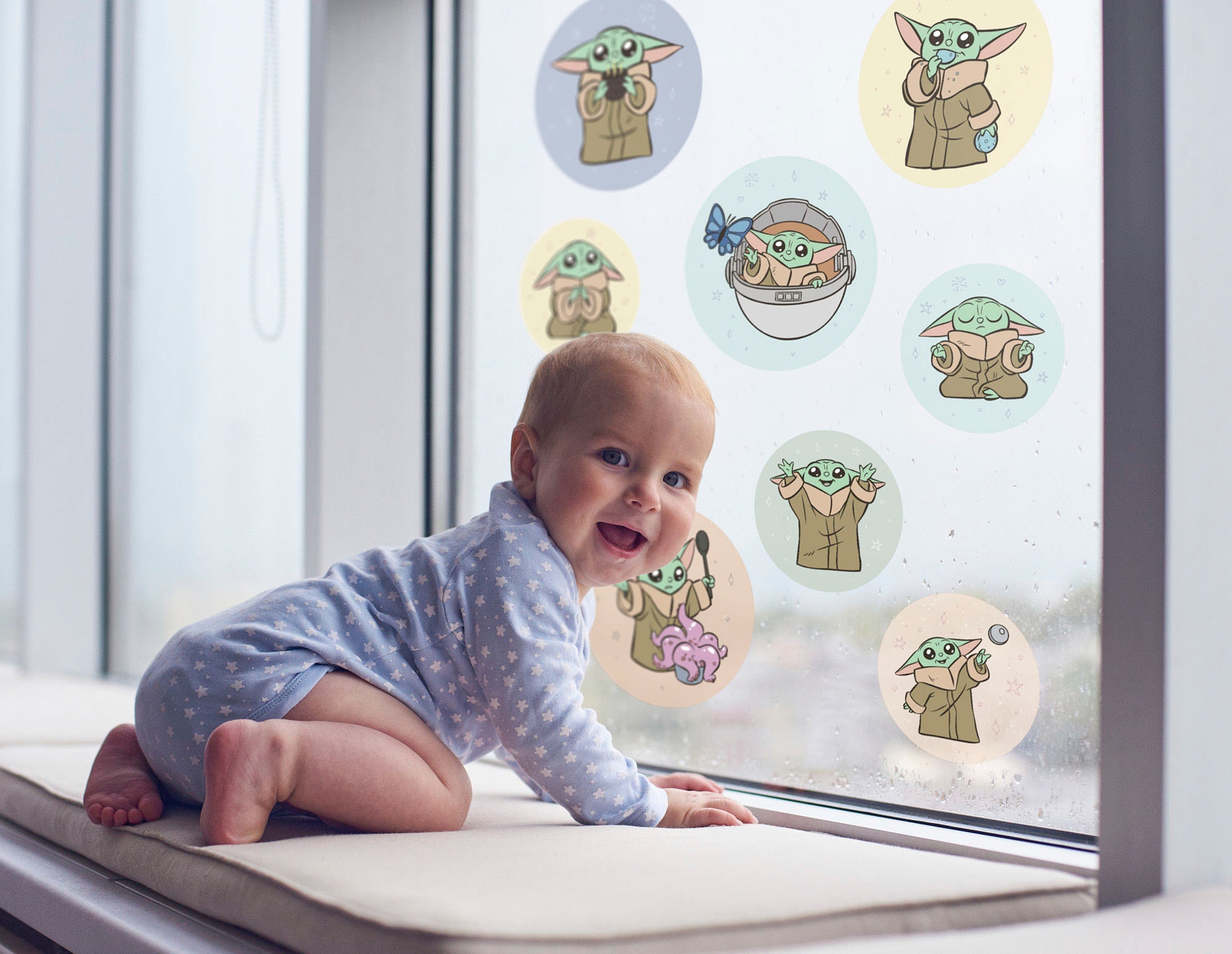 Komar Fensterbild »Grogu - Padawan Bubbles - Größe 30 x 30 cm, 2 Bogen« Fenstersticker, selbsthaftend