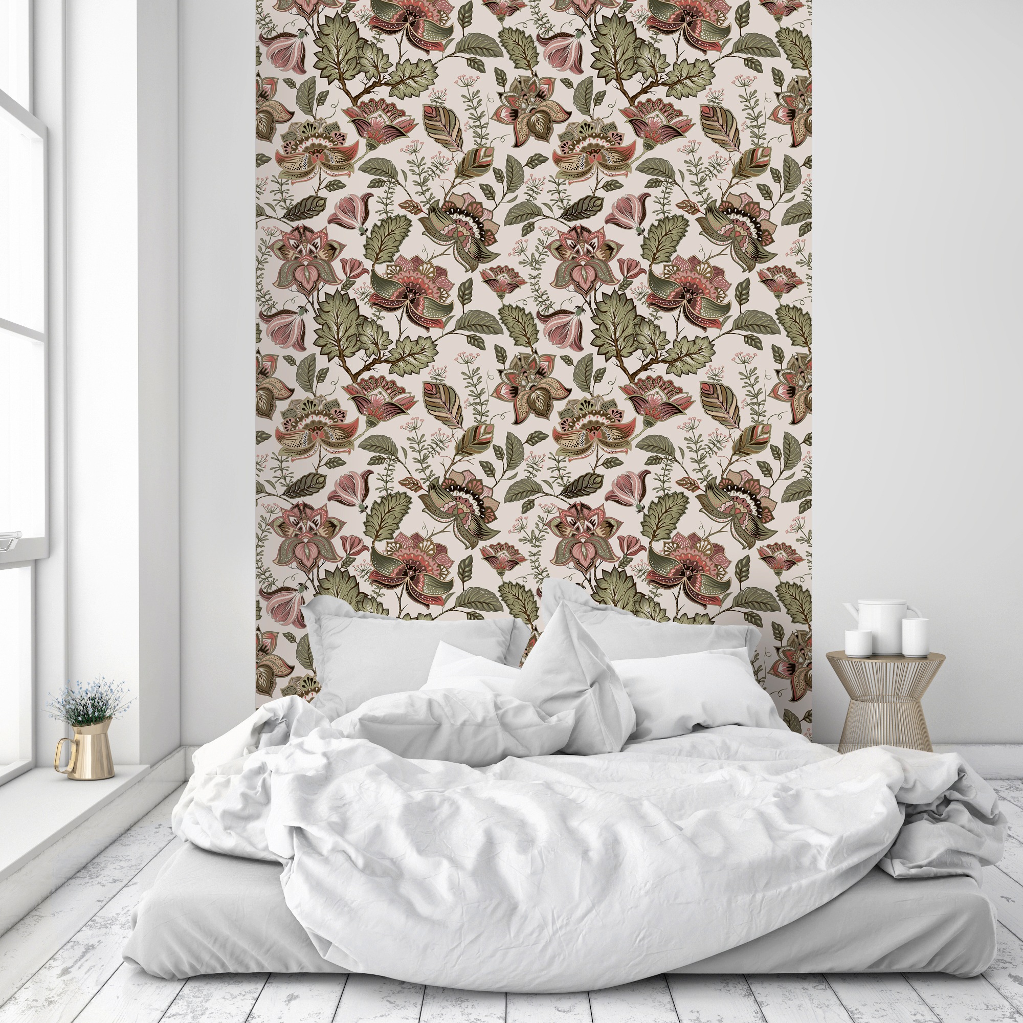 queence Vinyltapete »Kyla«, bedruckt-Motiv-botanisch-floral-gemustert-natürlich, 90x250cm, selbstklebend, kinderleichte Anbringung, Sticker