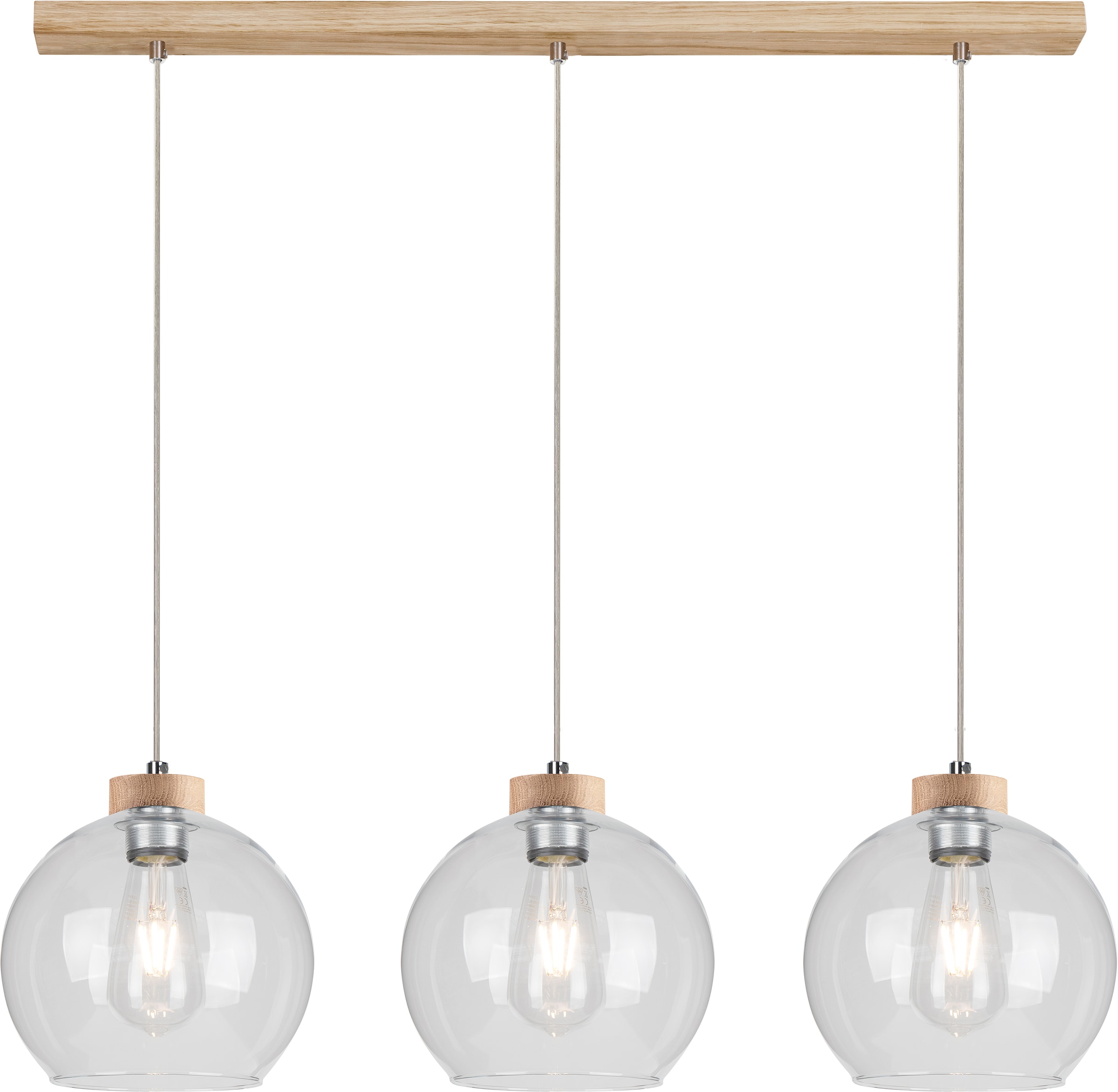 BRITOP LIGHTING Pendelleuchte »LAGUNA«, 3 flammig, Leuchtmittel E27 | Leuchtmittel wechselbar-ohne Leuchtmittel, Naturprodukt aus Eichenholz, Hochwertige Glasschirme