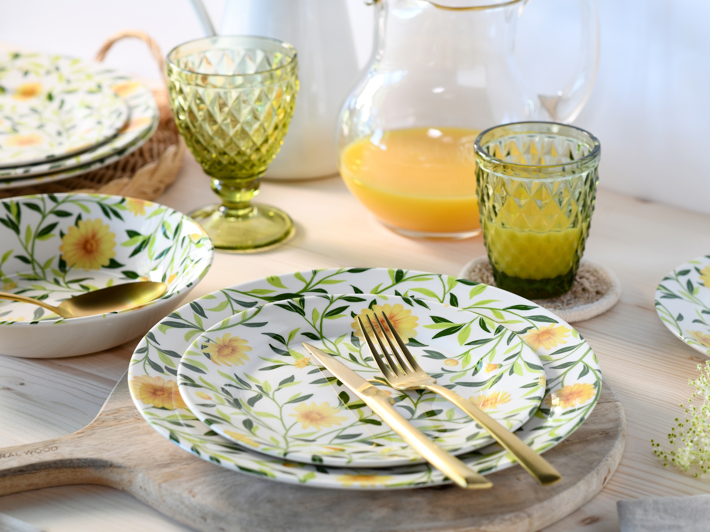 CreaTable Teller-Set »Amarilla, Tellerset 12-tlg« Blumendekor, Blättermotiv