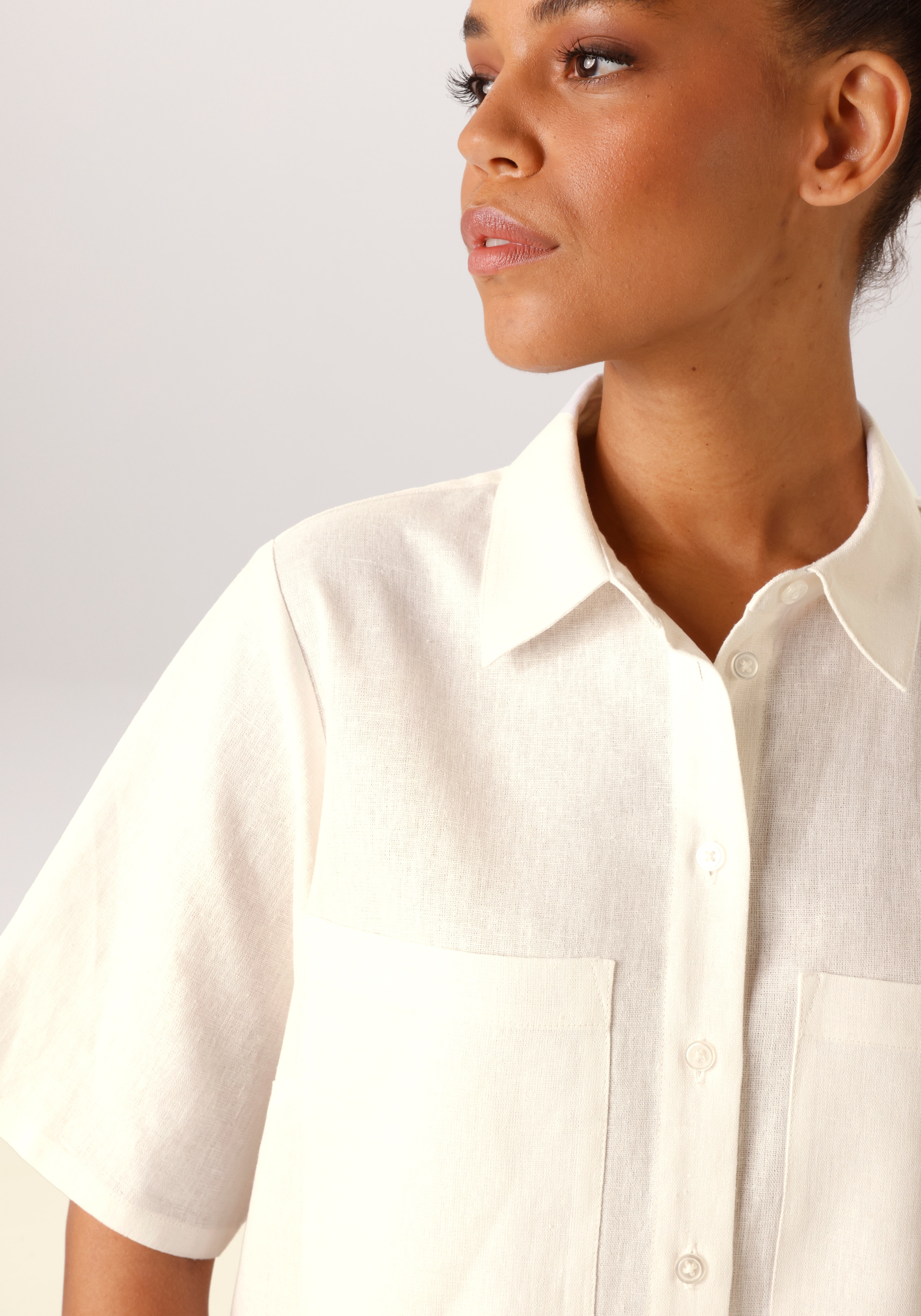 Aniston CASUAL Kurzarmbluse mit Leinen