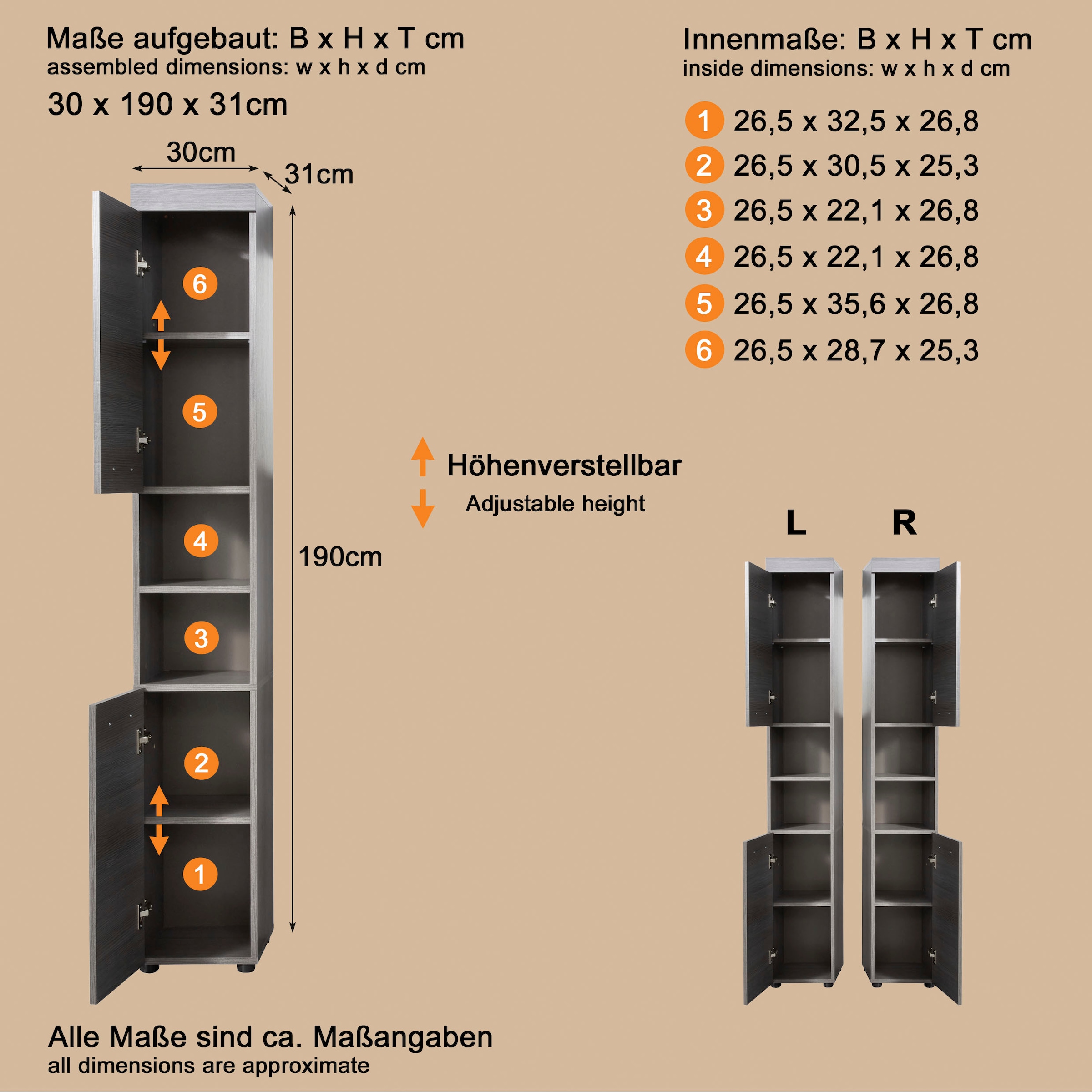 welltime Hochschrank »Royan« Hochschrank mit 2 Türen & 2 Fächern - (B/T/H) 30/31/190 cm