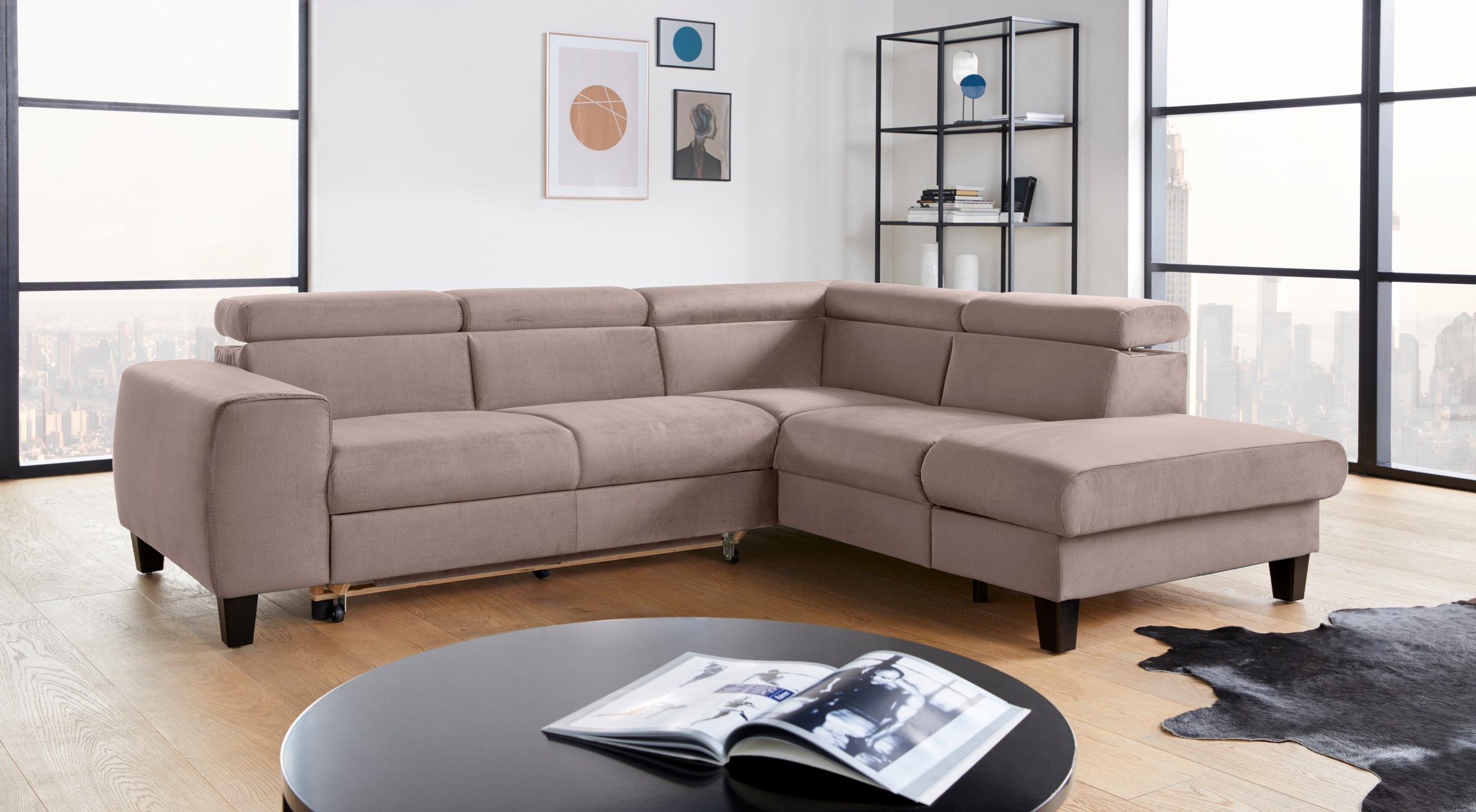 COTTA Polstergarnitur »Morven L-Form«, (Set), Set bestehend aus: Ecksofa mit Kopfteilverstellung & Hocker