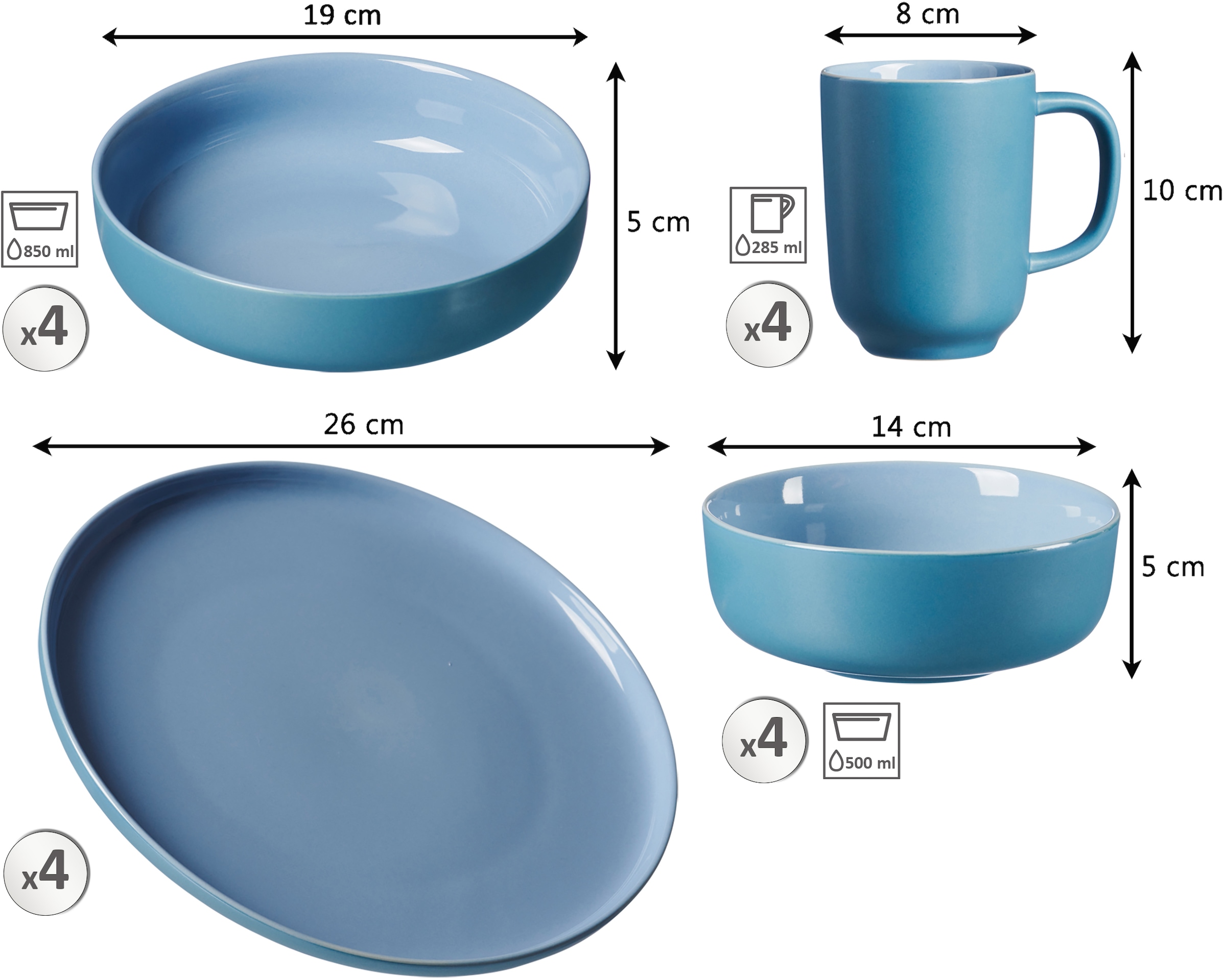 Ritzenhoff & Breker Kombiservice »Geschirr-Set, Service Jasper«, (Set, 16 tlg.), im Scandic Style, 16 Teile, für 4 Personen