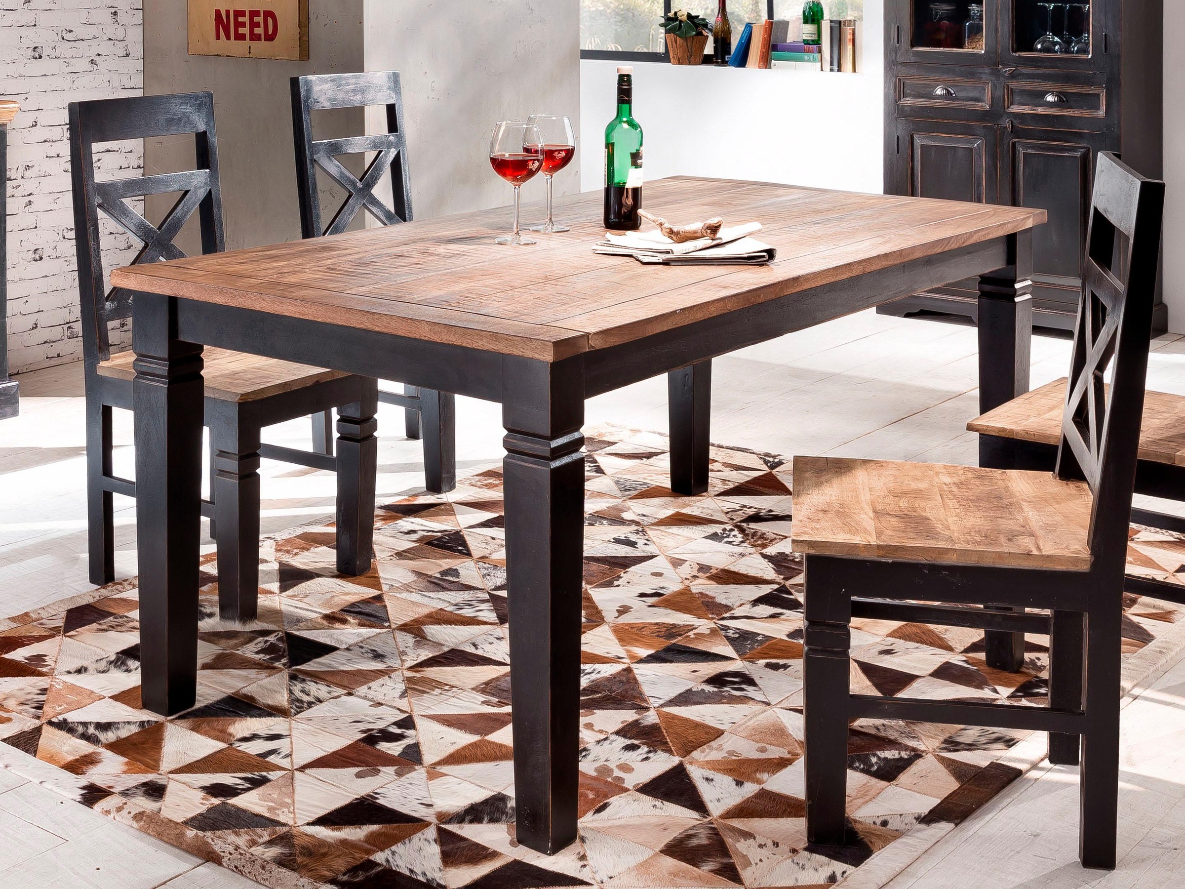 SIT Esstisch "Sighișoara aus Mangoholz im Vintage-Design" Schwarz-honigfarbener Kontrast im charmanten Antik-Look