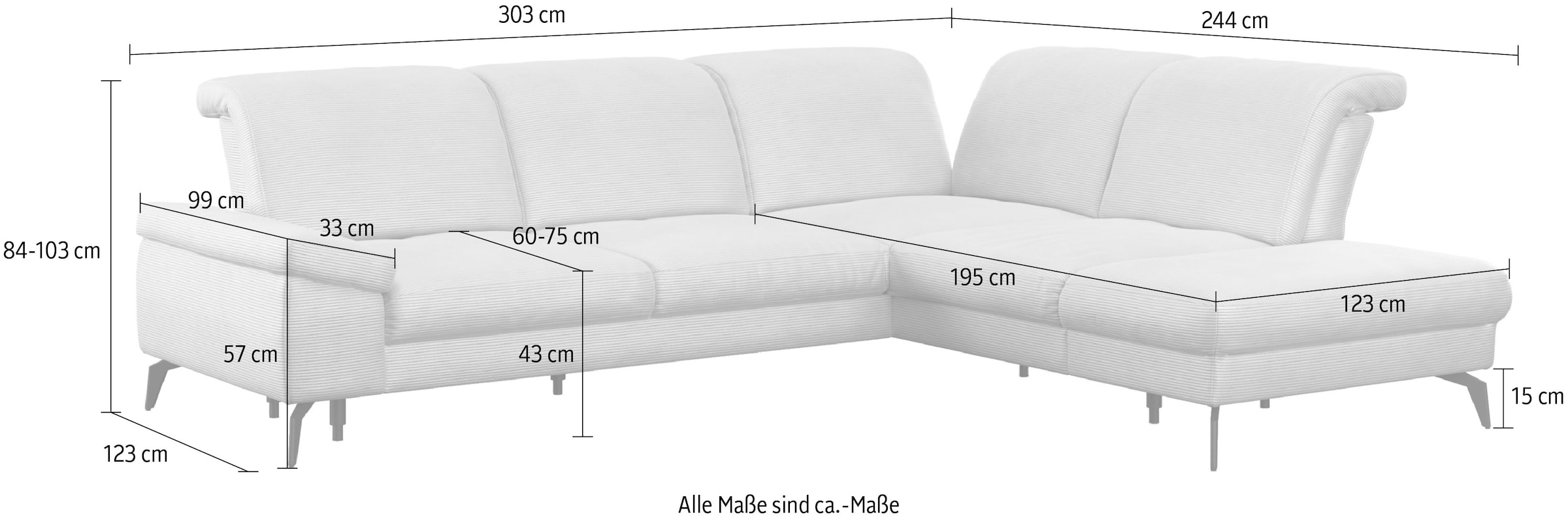 sit&more Ecksofa »Cabana L-Form«, Ottomane, wahlweise mit Sitztiefen-,Armlehnen- und Kopfteilfunktion