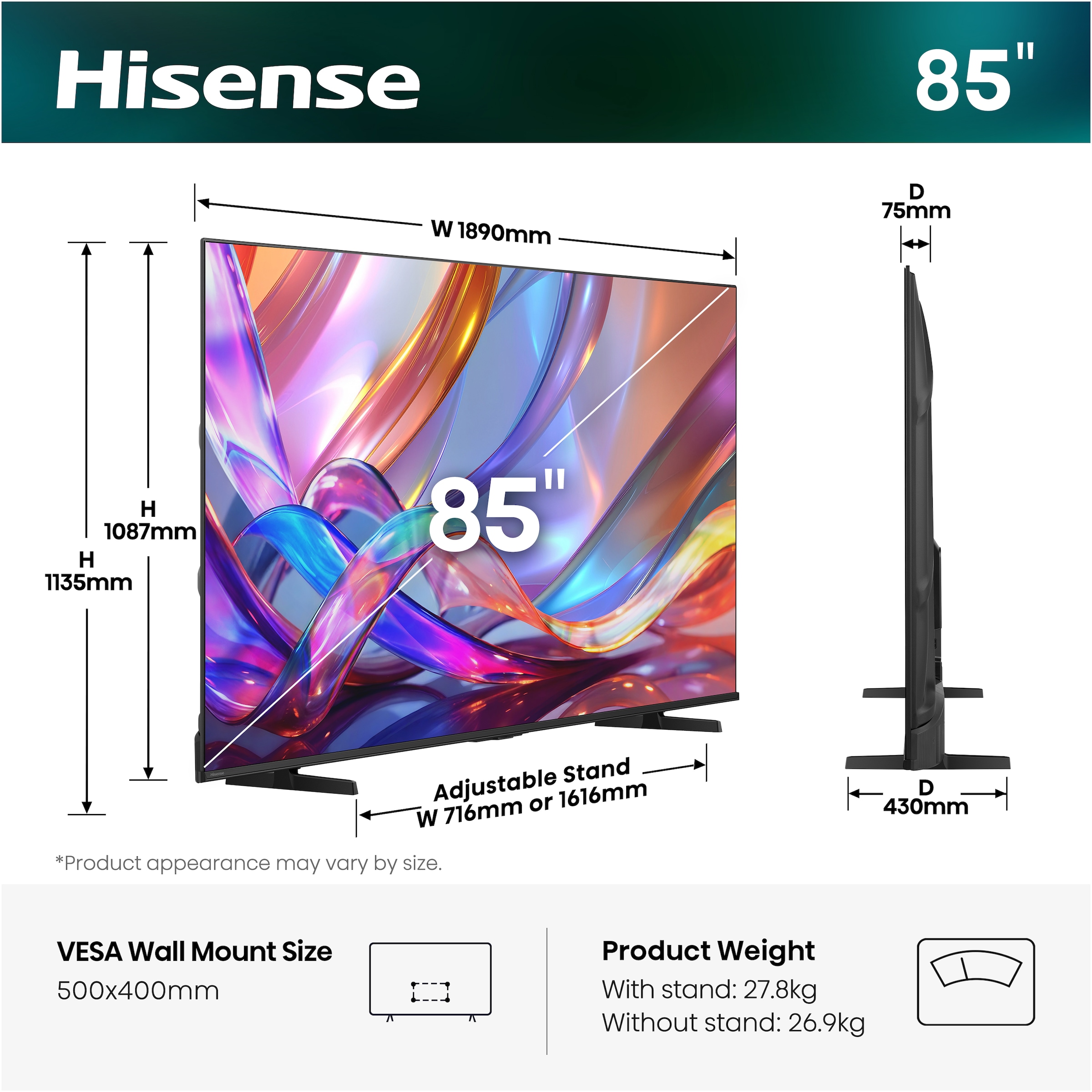 Hisense QLED-Fernseher »85E7S« 215 cm/85 ″ Smart-TV