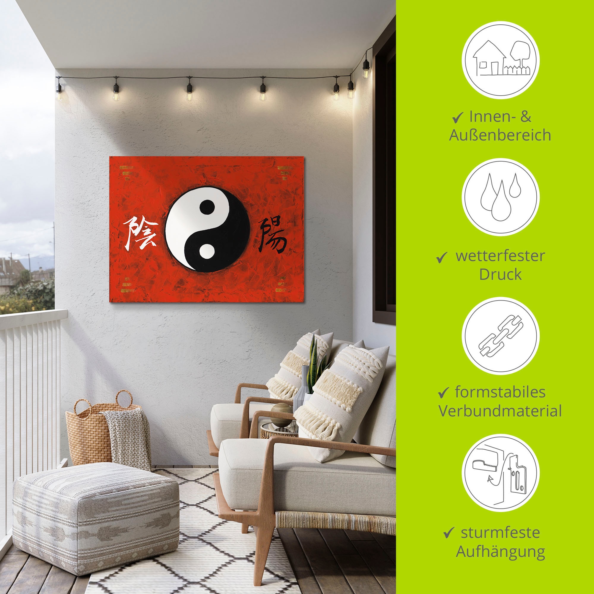 Artland Alu-Dibond-Druck »Yin & Yang« Zeichen 1 Stk. tlg. für Innen- und Außenbereich geeignet, Outdoorbild