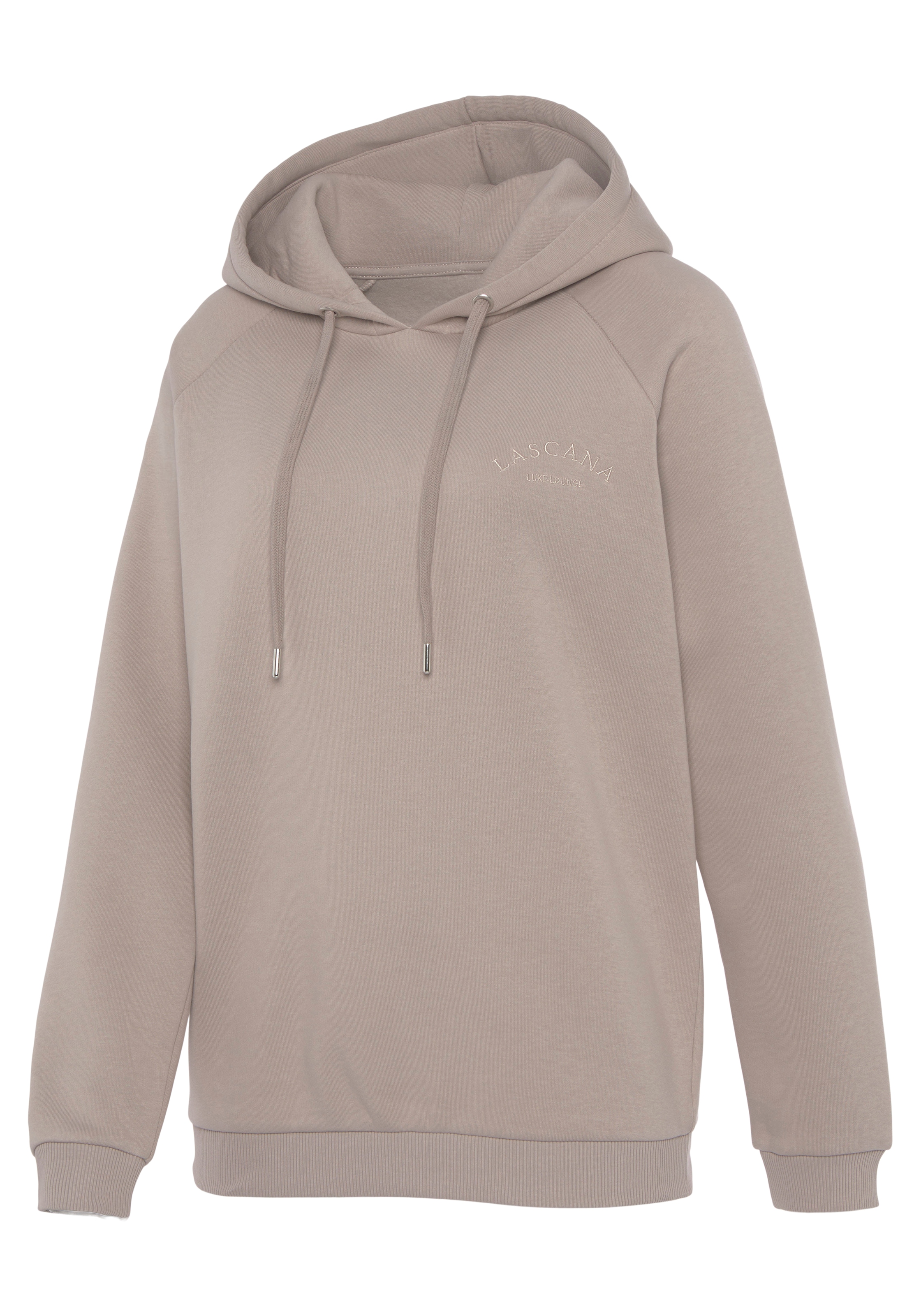 LASCANA Kapuzensweatshirt »-Hoodie-Sweatshirt mit Kapuze«, und Logostickerei, Loungewear, Loungeanzug