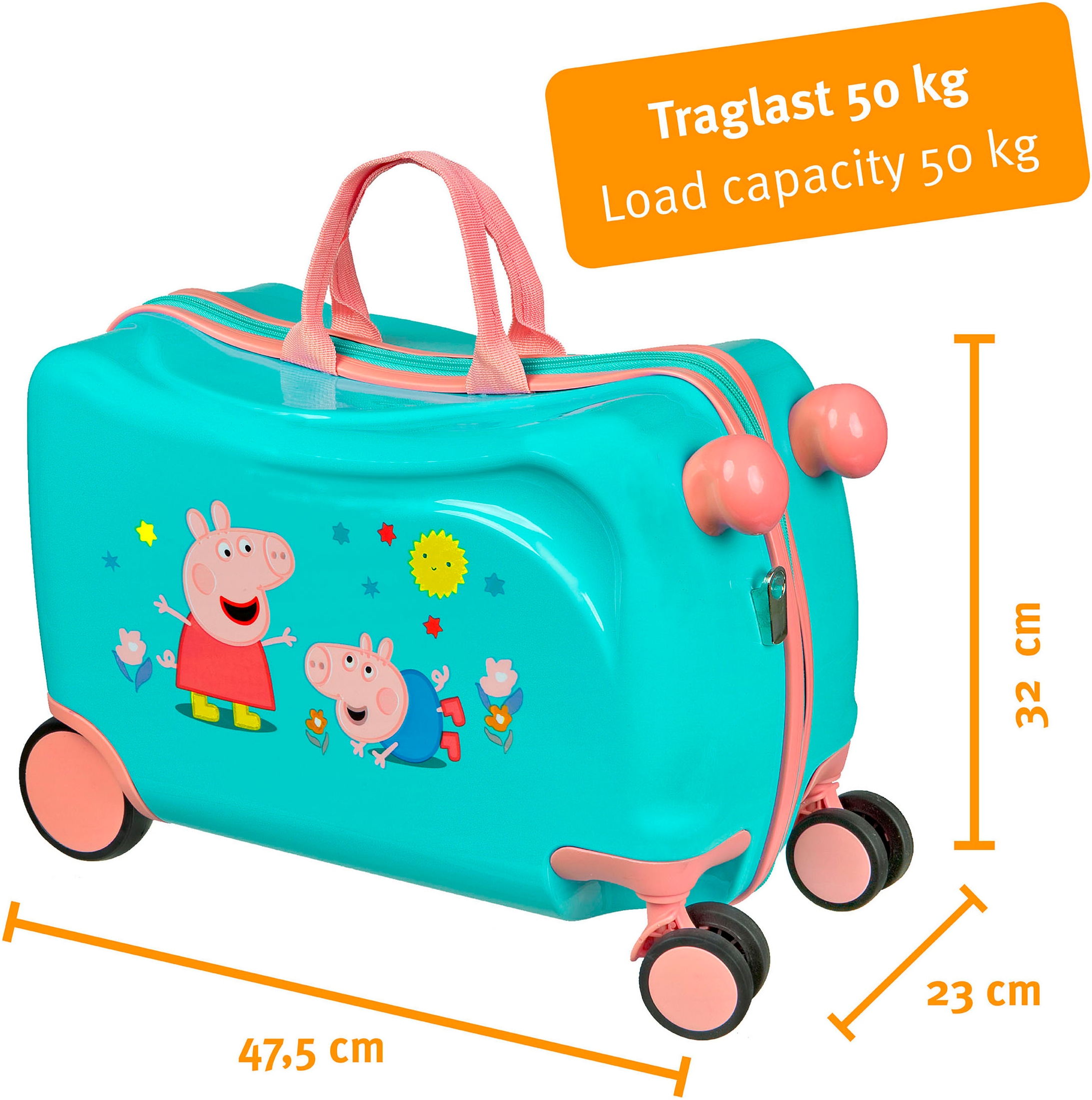 UNDERCOVER Kinderkoffer »Ride-on Trolley, Peppa Pig«, 4 St. Rollen, zum sitzen und ziehen