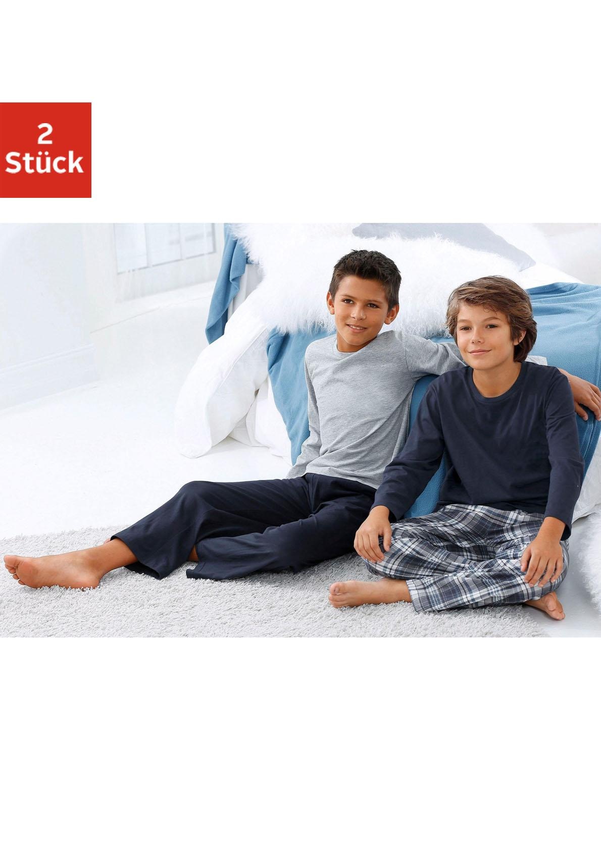 ♕ le (Packung, langer Stück), jogger® in tlg., uni bei 4 kariert und 1x 2 Pyjama, Hose Form, 1x