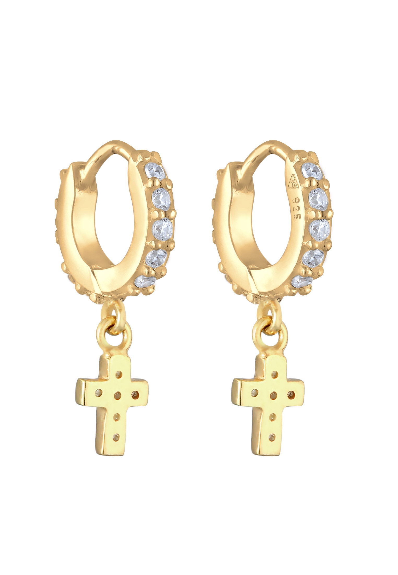 Elli Paar Creolen »Ohrringe Huggie Hoops Creolen Kreuz Zirkonia 925 Silber«