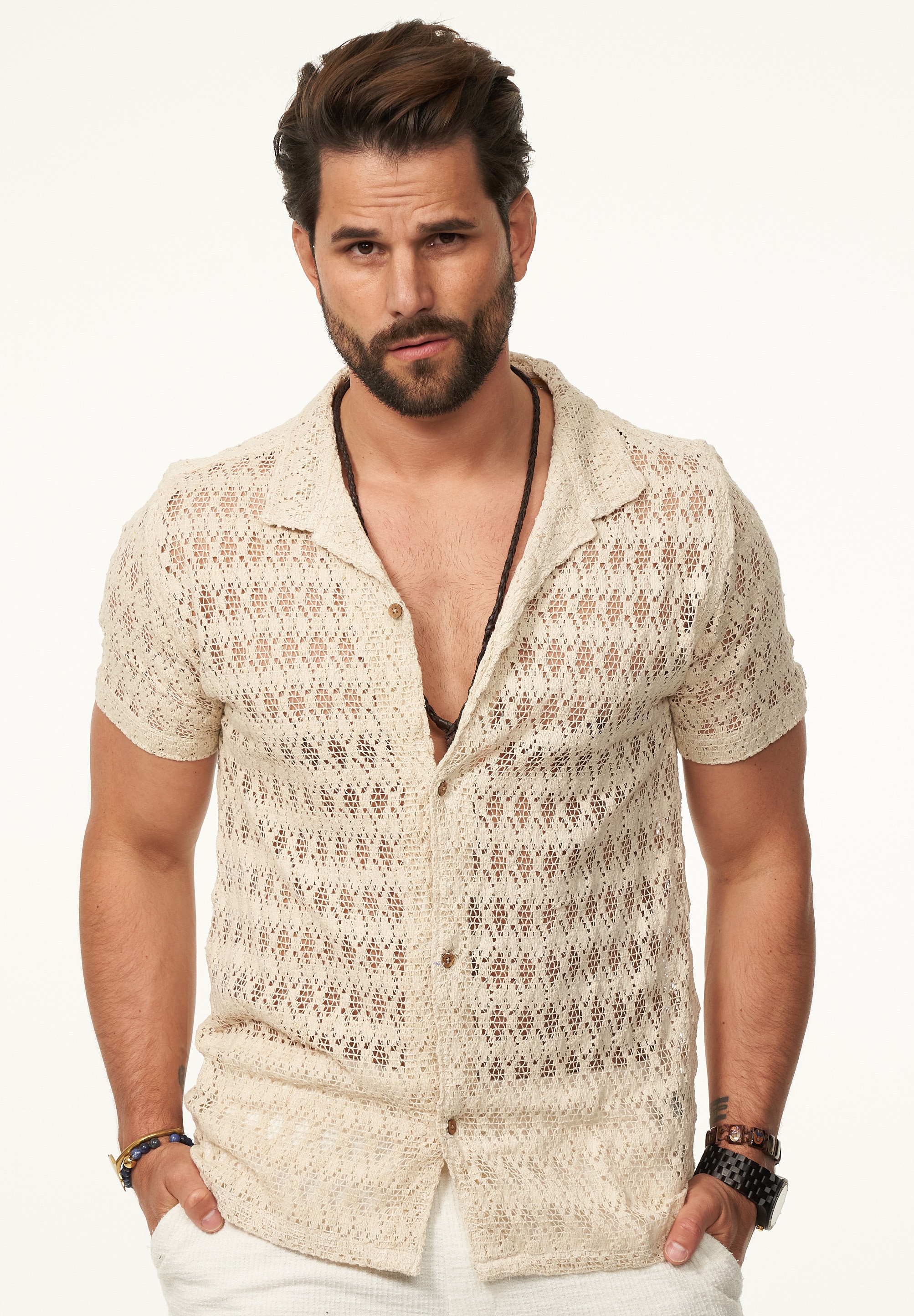 SOULSTAR Kurzarmhemd »Freizeithemd als Kurzam Strick Hemd im Retro-Look - Strick Polo-Hemd Overshirt im Regular-Fit für Herren« Herren Kurzarm Strick Polo-Hemd T-Shirt