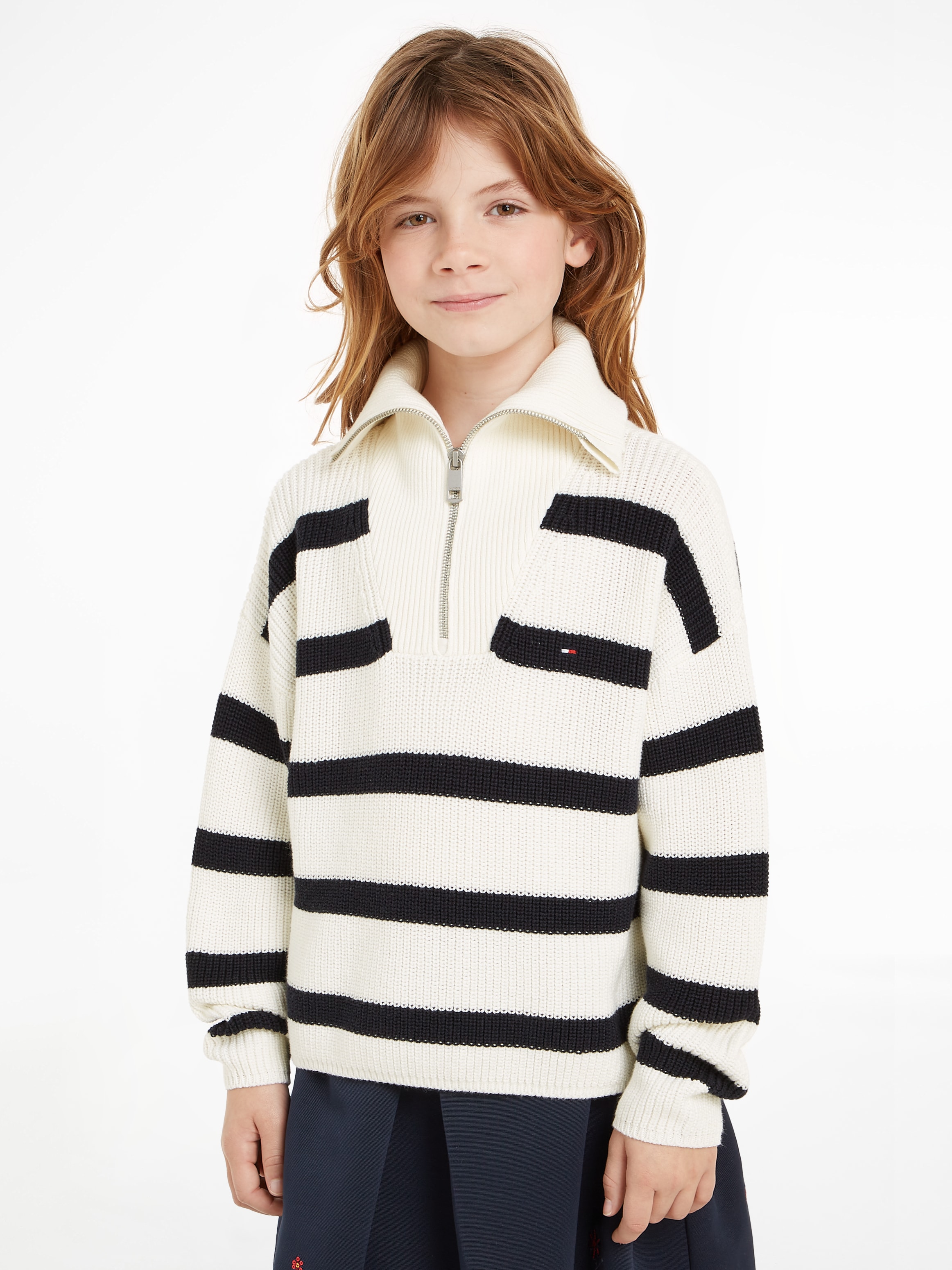 Troyer »STRIPE HALF ZIP SWEATER«, Kinder bis 16 Jahre mit Logoprägung