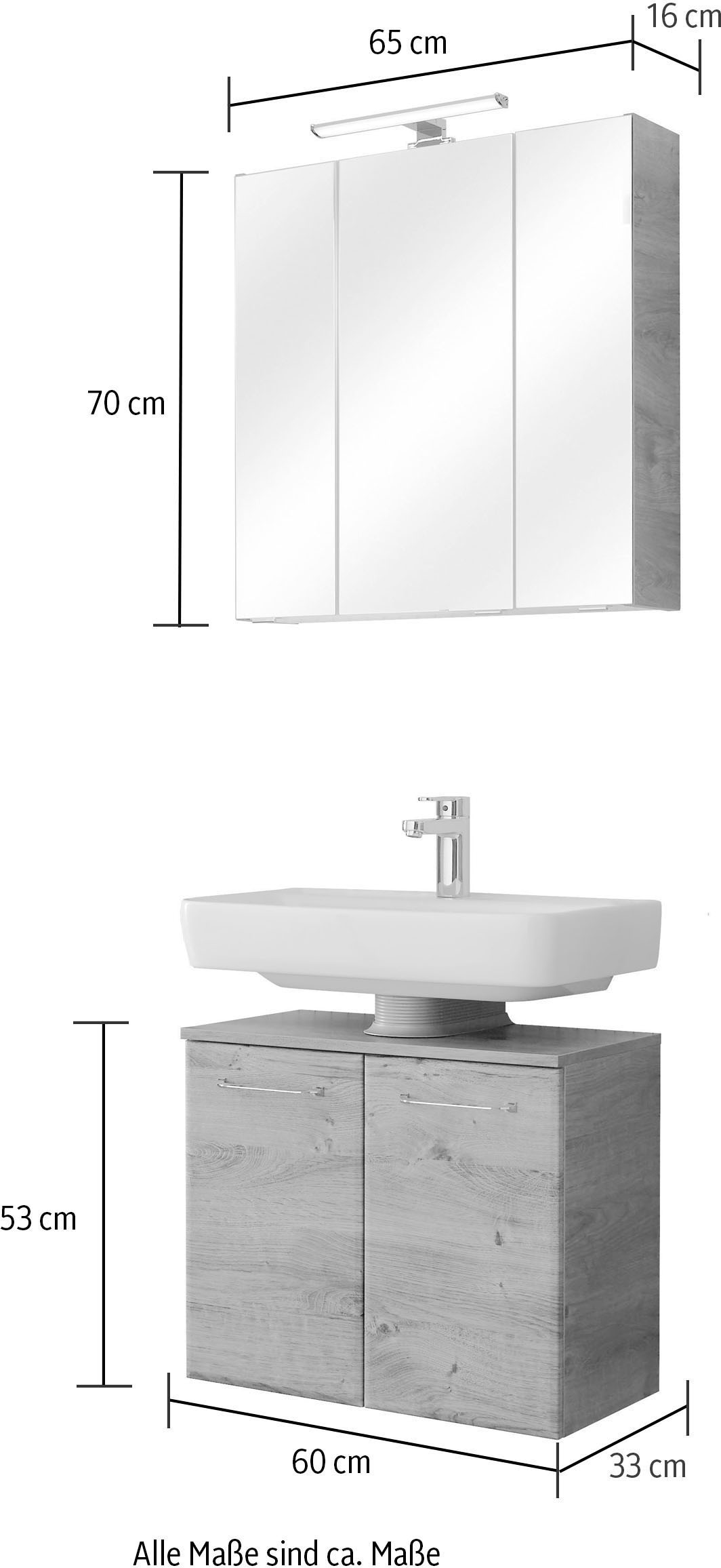 Saphir Badmöbel-Set »Quickset 2-teilig, Waschbeckenunterschrank und LED-Spiegelschrank« Set, 