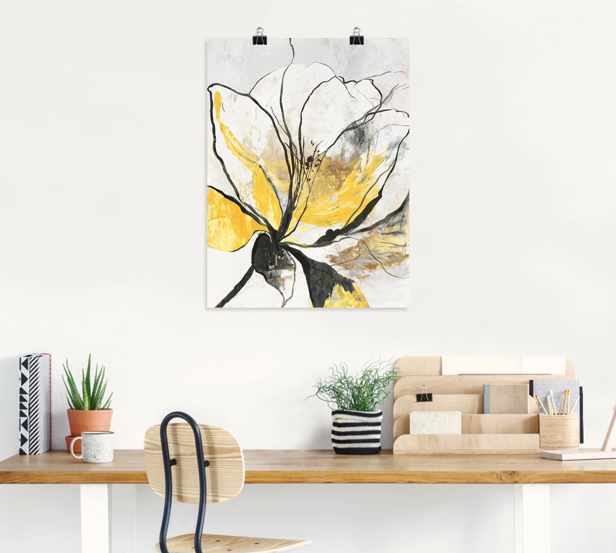 Artland Wandbild »Umrissenes Blumenmuster I gelbe Version« Blumenbilder 1 Stk. tlg. als Alubild, Outdoorbild, Leinwandbild, Poster, Wandaufkleber