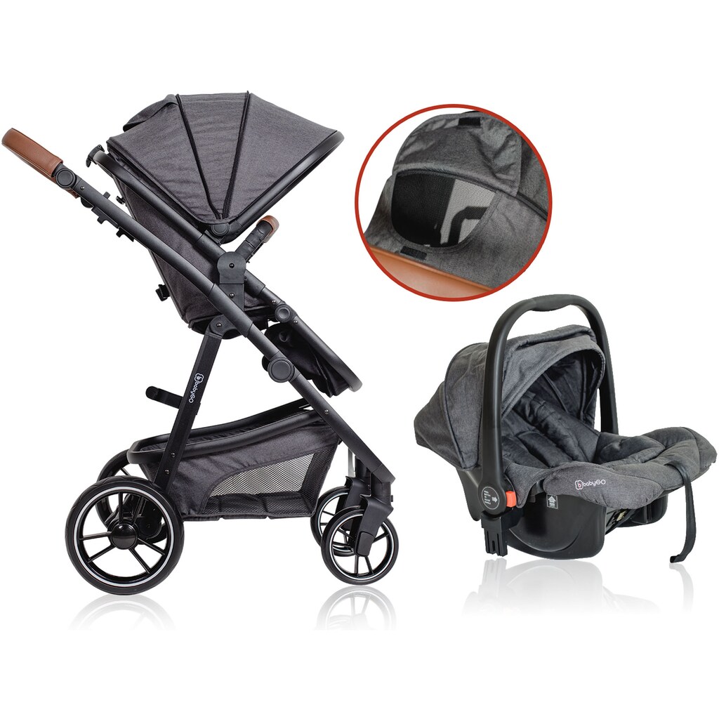 BabyGo Kombi-Kinderwagen »Simplex 3in1 Pram, Grey melange«, 15 kg