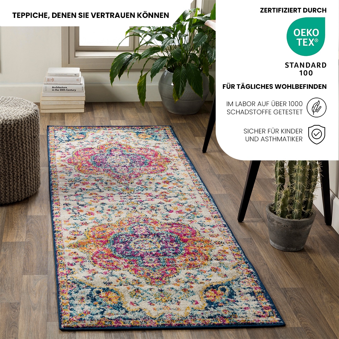 Livabliss Teppich »RABAT« rechteckig 8 mm Höhe Vintage Orientteppich, Kurzflor Boho Wohnzimmerteppich, Läufer