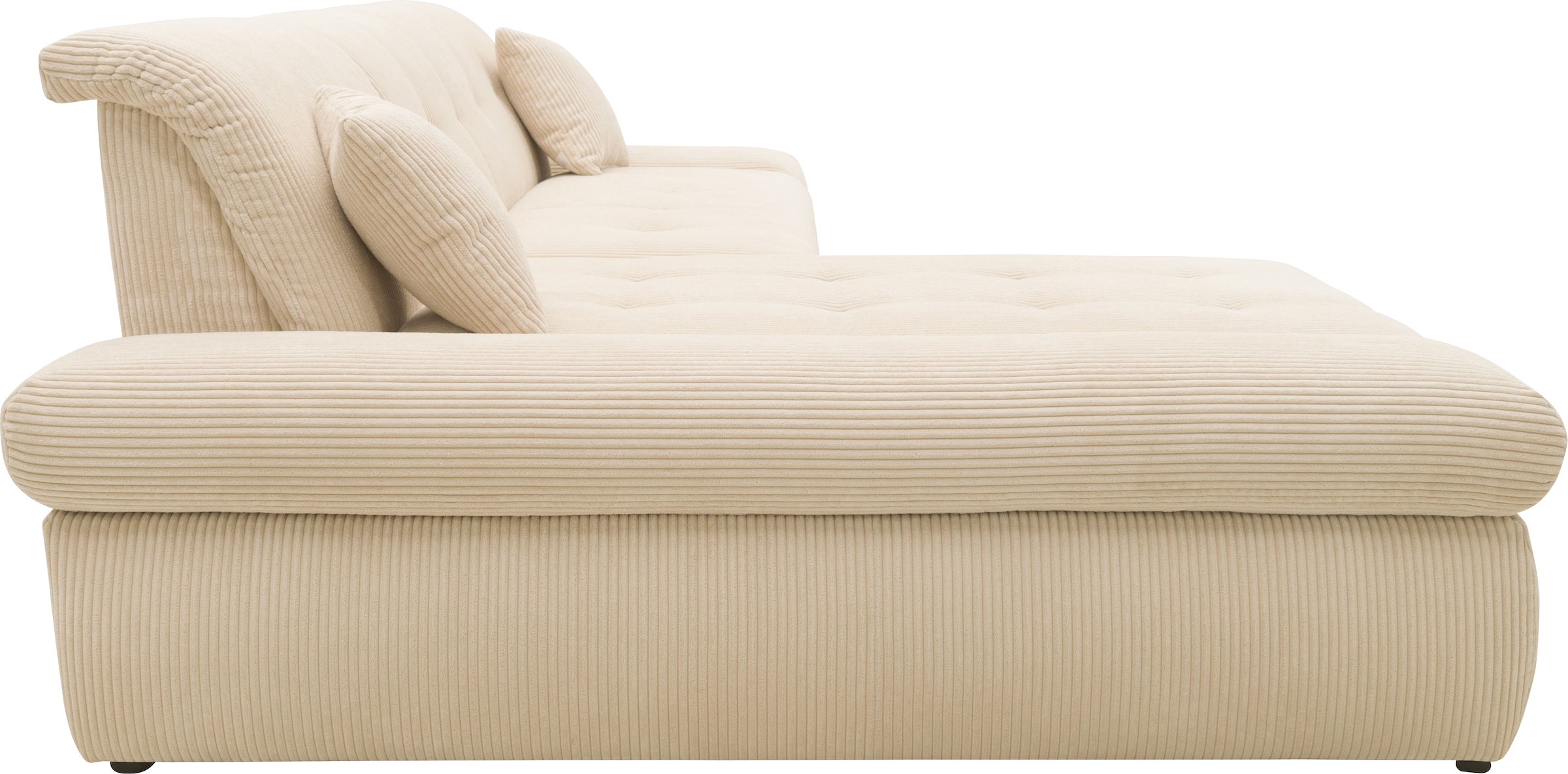 DOMO collection Ecksofa »Moric, L-Form, XXL-Sofa - Breite 300cm«, wahlweise mit Bettfunktion und Armteilverstellung, Cord, Creme