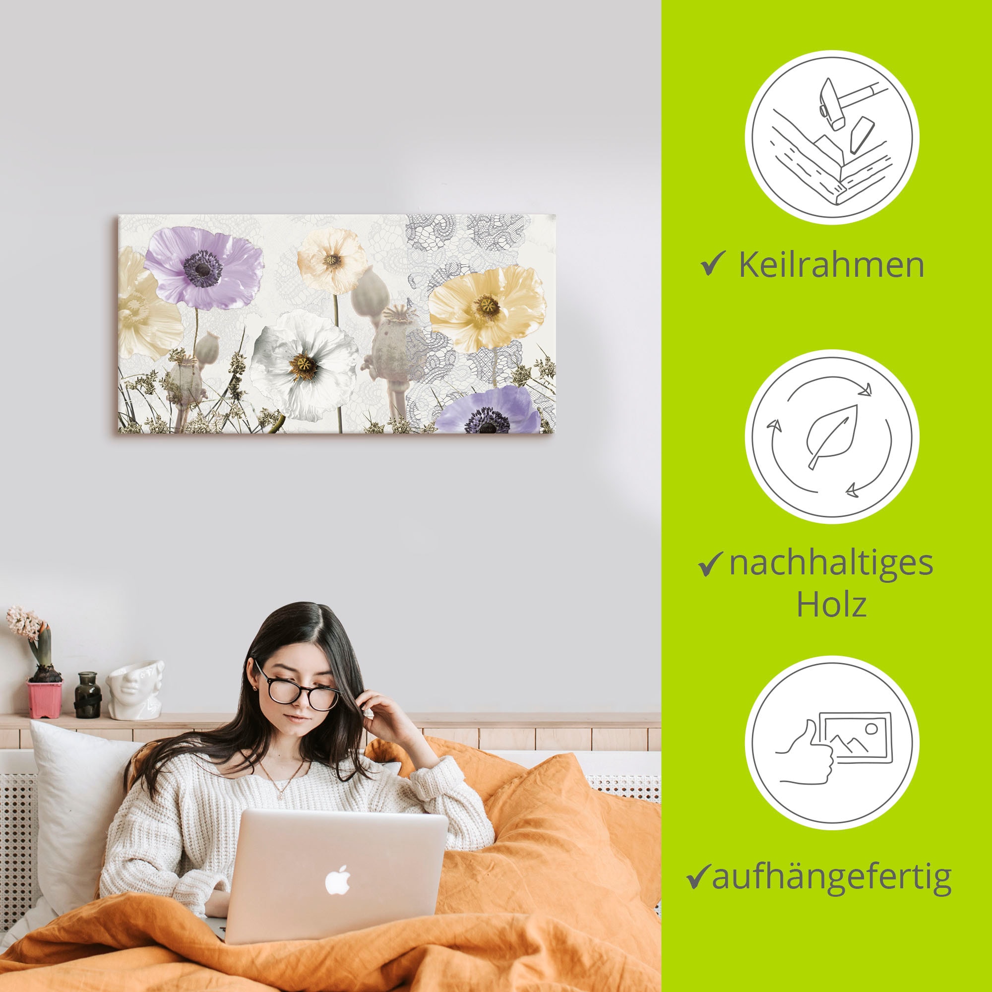 Artland Leinwandbild »Glänzende Mohnblumen« Blumen 1 Stk. tlg. auf Holzrahmen gespannt