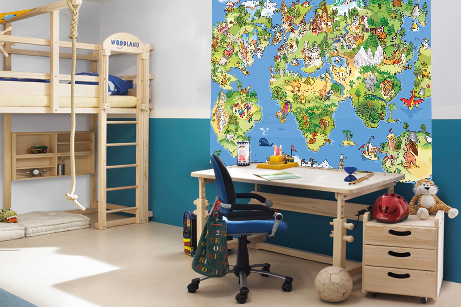 Papermoon Fototapete »Kids World Map« matt