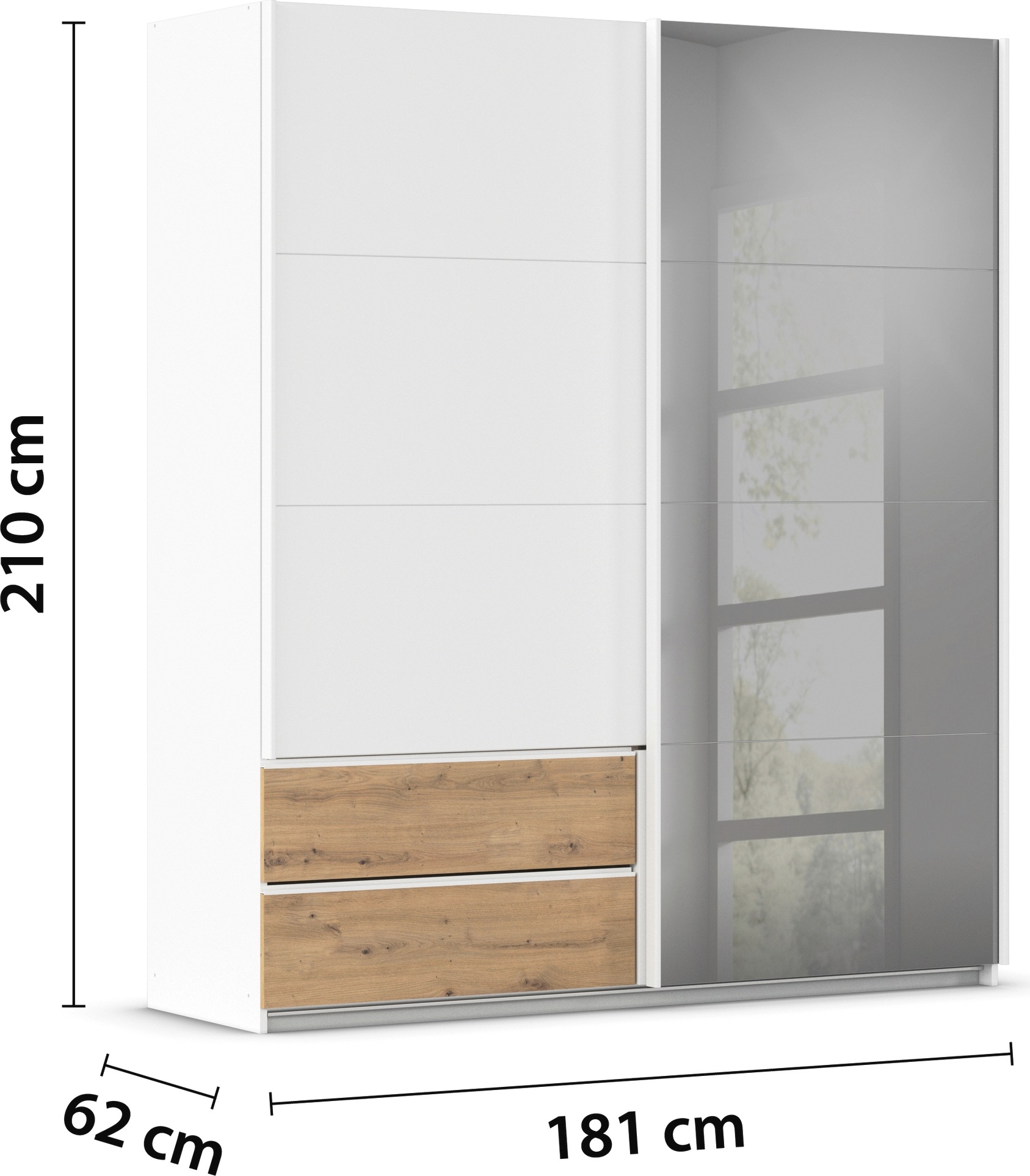 rauch Schwebetürenschrank »Kleiderschrank Schrank Garderobe ELARA Glastür/Grauspiegel«, praktische Schubladen optional farblich abgesetzt MADE IN GERMANY