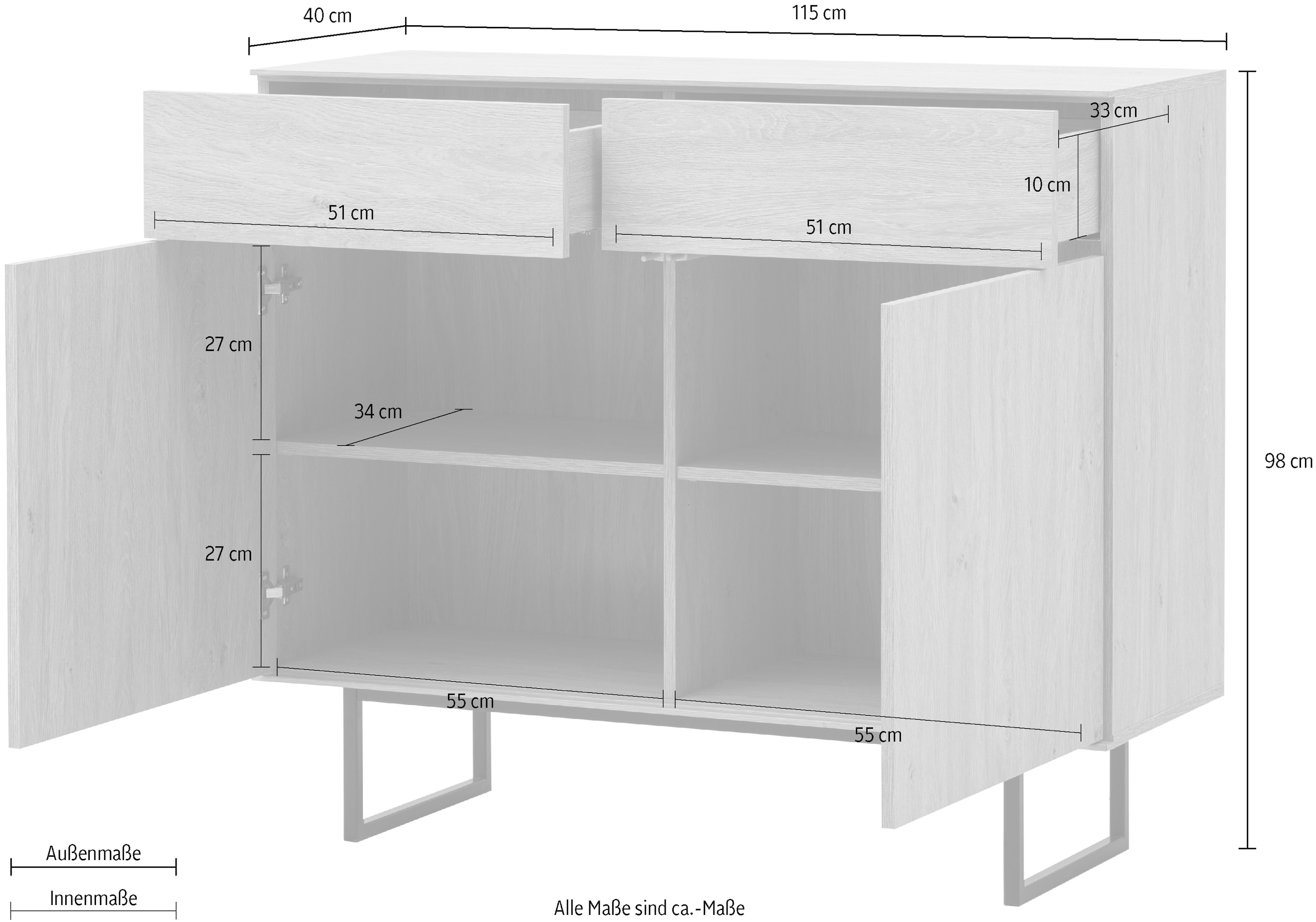 Home affaire Sideboard »Lund, moderner Schrank, Kommode mit Kufengestell« ausreichend Stauraum, vielseitig einsetzbar, 115 cm breit