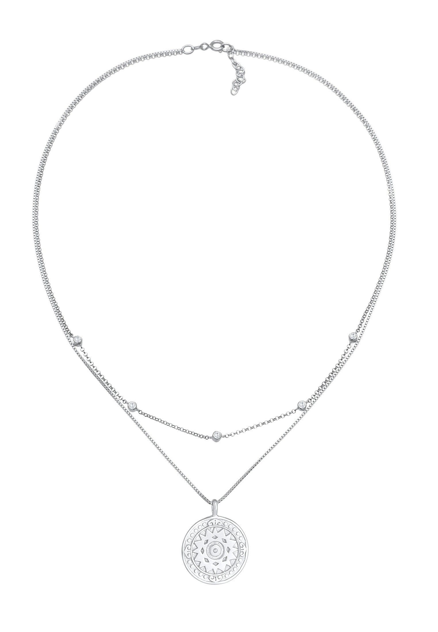 Elli Silberkette »Halskette Layer Coin Ornament Münze Zirkonia 925 Silber«