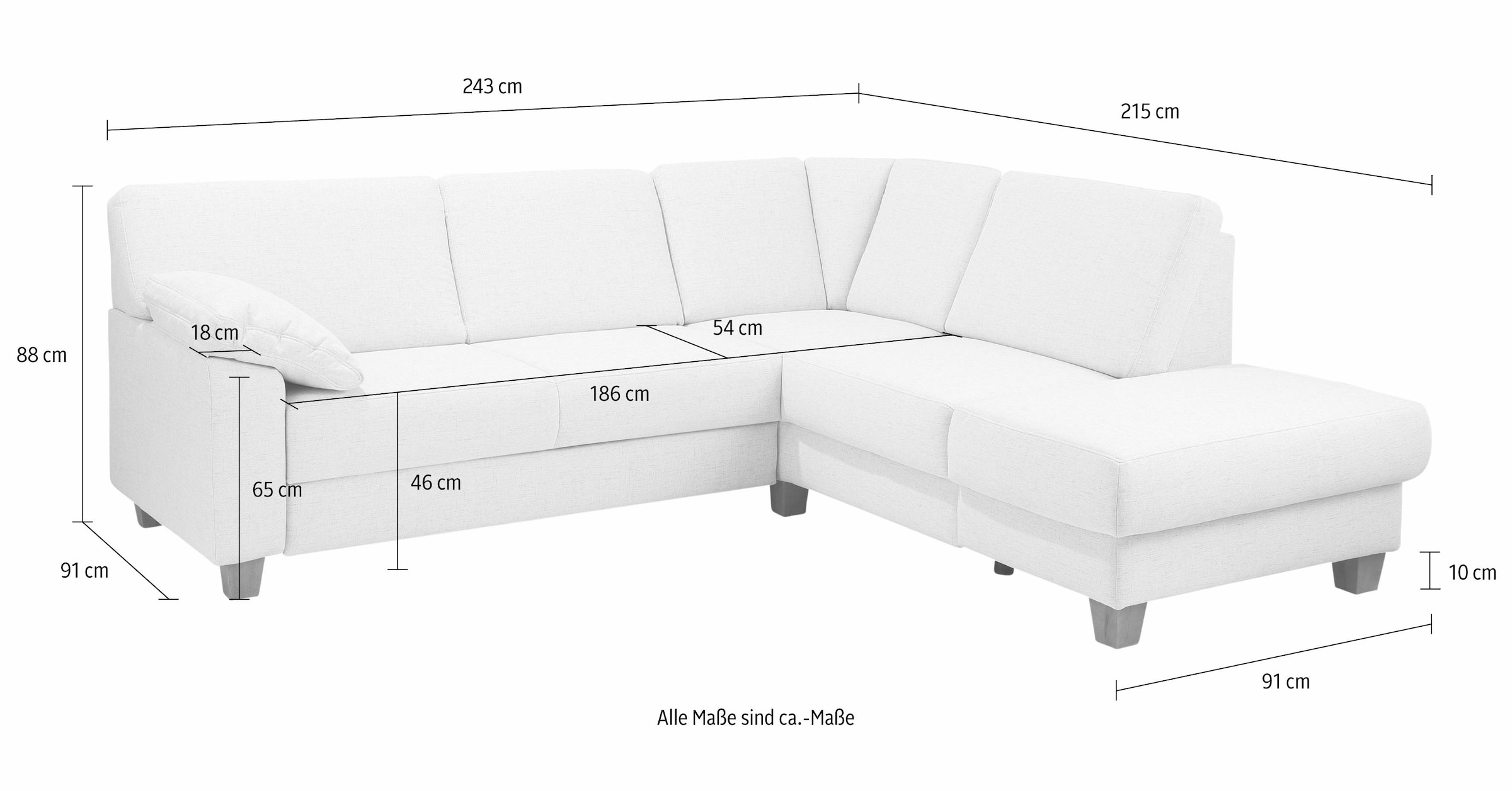 Home affaire Ecksofa »Belfort L-Form« mit Federkern, wahlweise mit Schlaffunktion und Stauraum