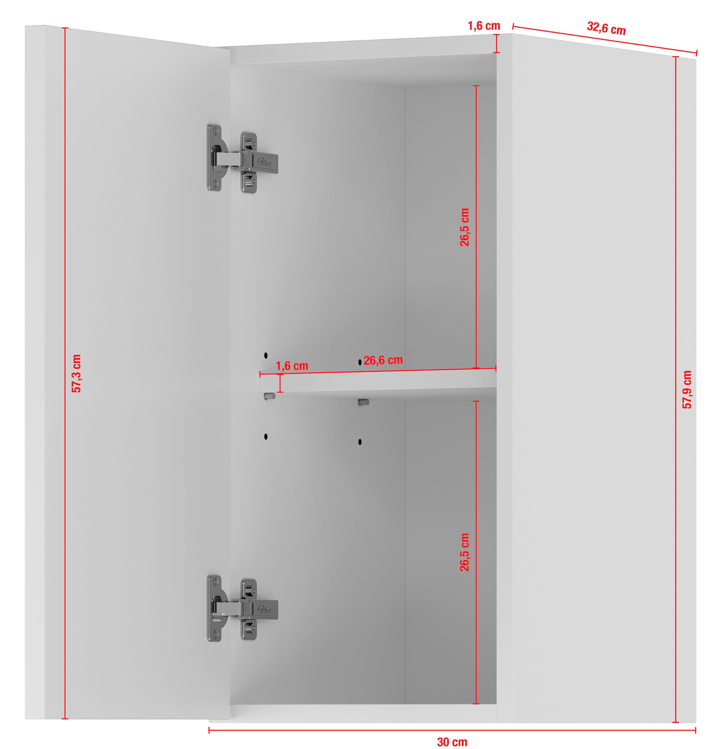 IMPULS KÜCHEN Hängeschrank »"Prag und Valencia", Breite/Höhe: 30/57,9 cm«, vormontiert, mit Soft-Close, mit Drehtür