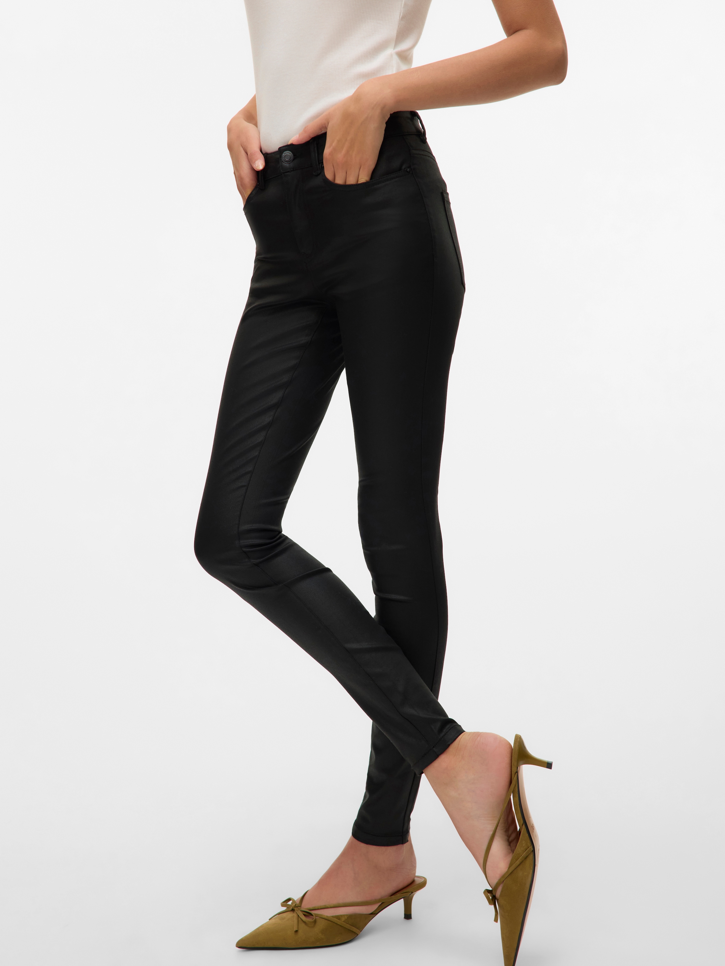 Vero Moda Skinny-fit-Jeans »VMFLASH MR SKINNY COATED PANTS NOOS«, mit beschichteter Lederimitat Optik