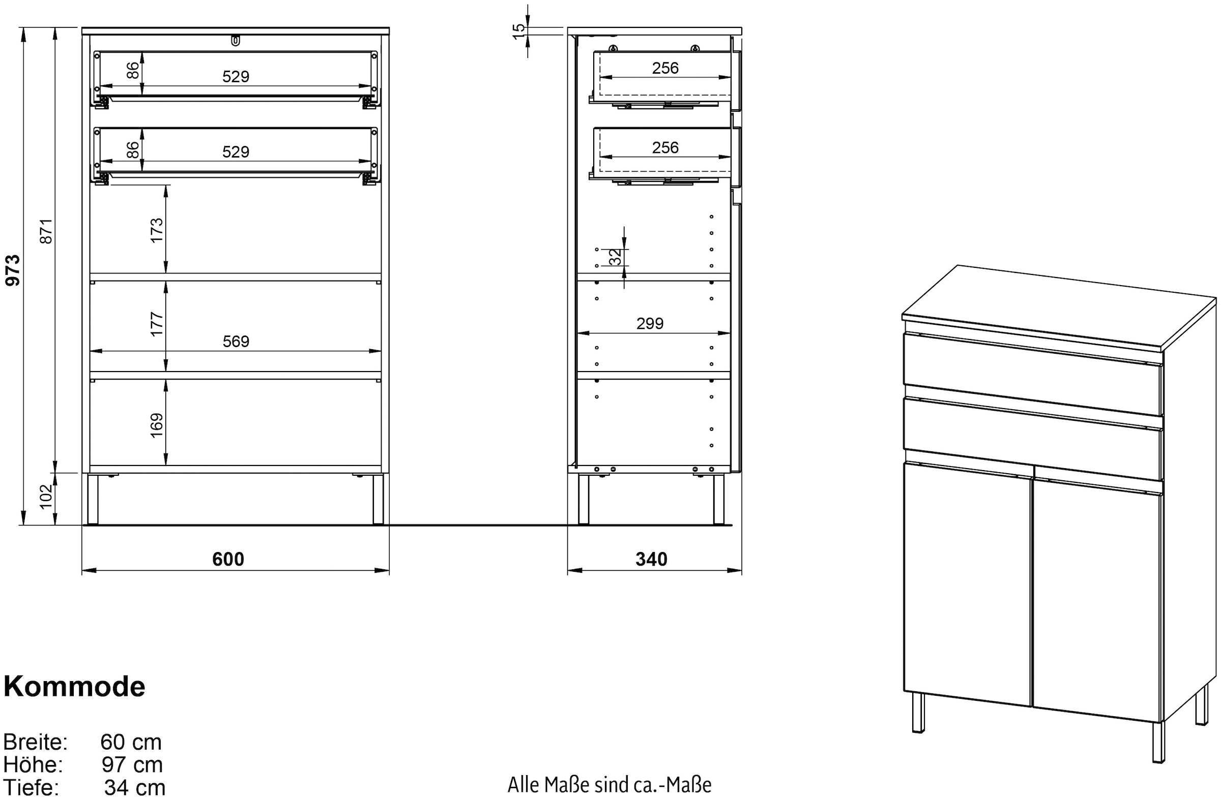 GERMANIA Badmöbel-Set »Torrance«, (5 St.), Unterschrank, Spiegelschrank, Beleuchtung, Kommode, Hochschrank