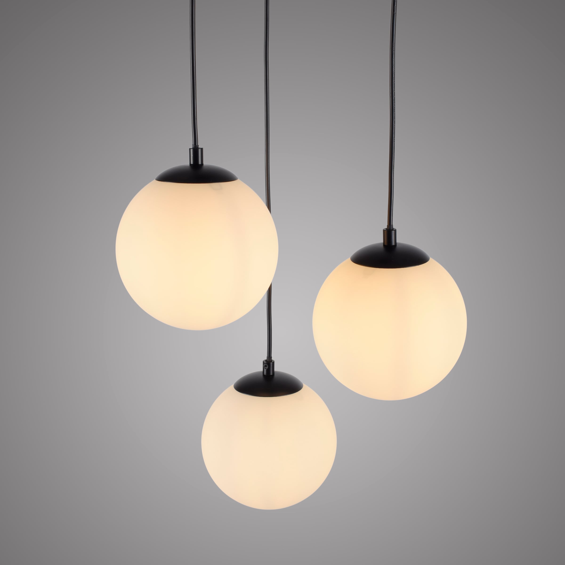 my home Pendelleuchte »Nymölla«, 3 flammig, Leuchtmittel E14 | ohne Leuchtmittel, Hängeleuchte mit großen Glaskugeln, amberfarben oder opal matt weiß