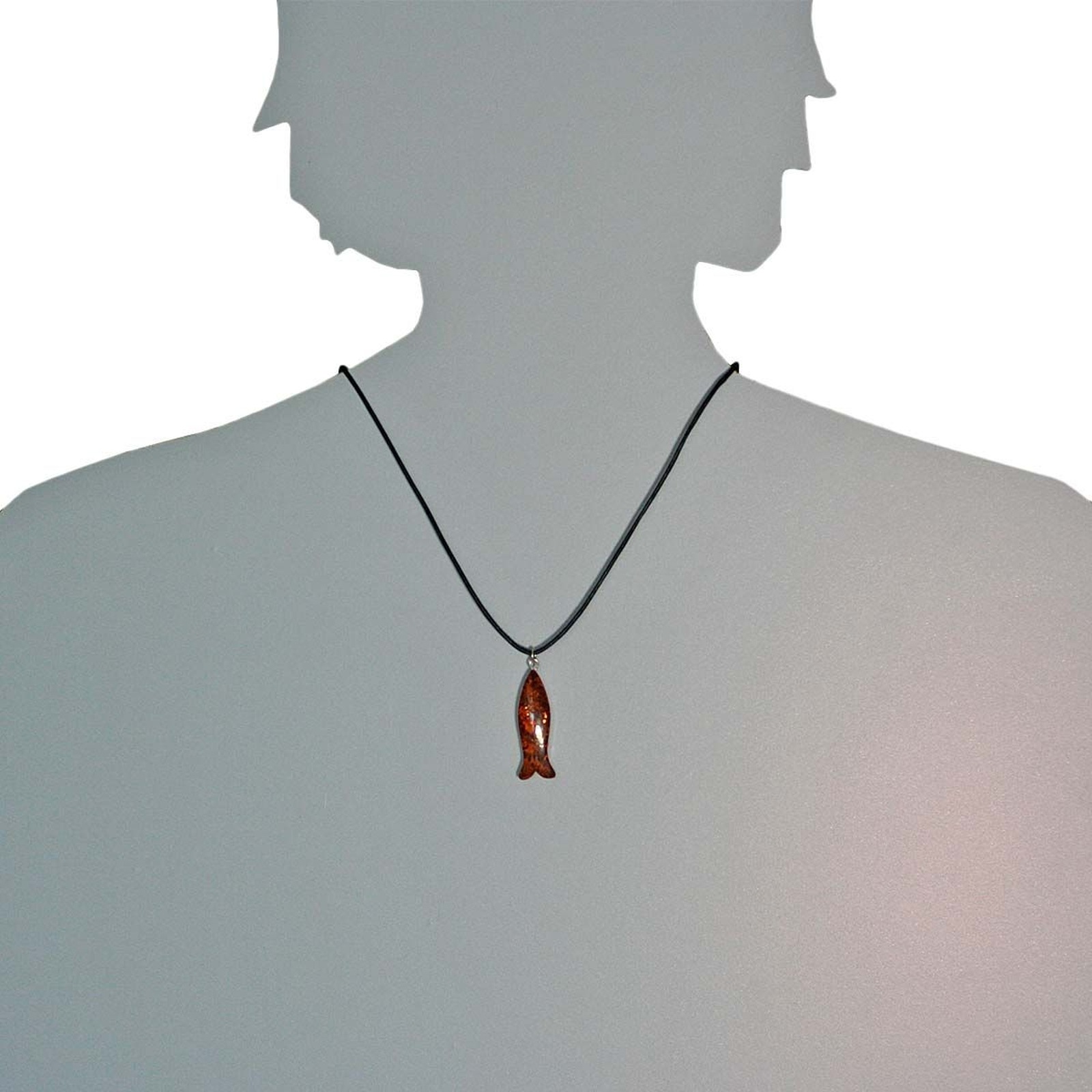 OSTSEE-SCHMUCK Kette mit Anhänger »- Fisch 30 mm - Lederband - Silber 925/000 - Bernstein«