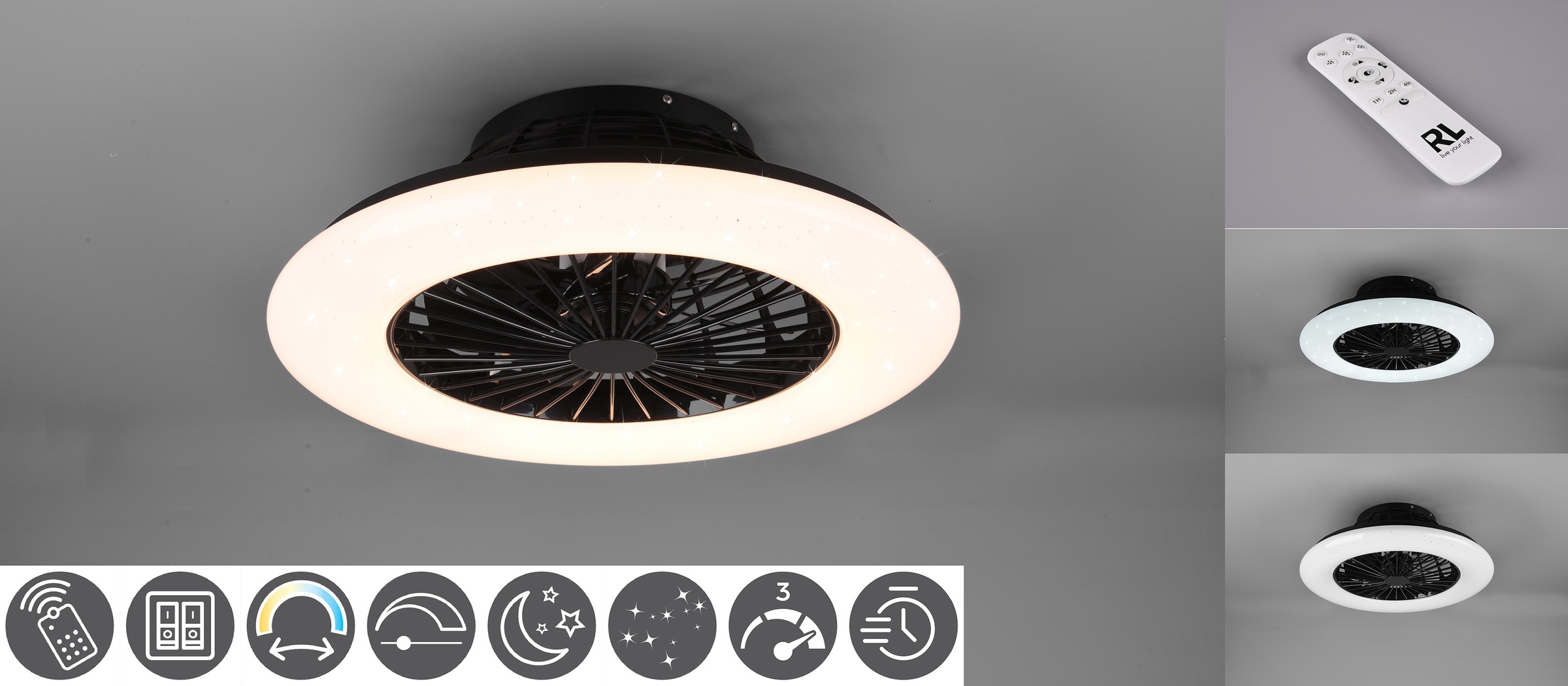 TRIO Leuchten LED Deckenleuchte »Stralsund«, mit Ventilator, Fernbedienung,  integrierter Dimmer und Nachtlicht. Leuchte und Ventilator getrennt  schaltbar online kaufen | mit 3 Jahren XXL Garantie