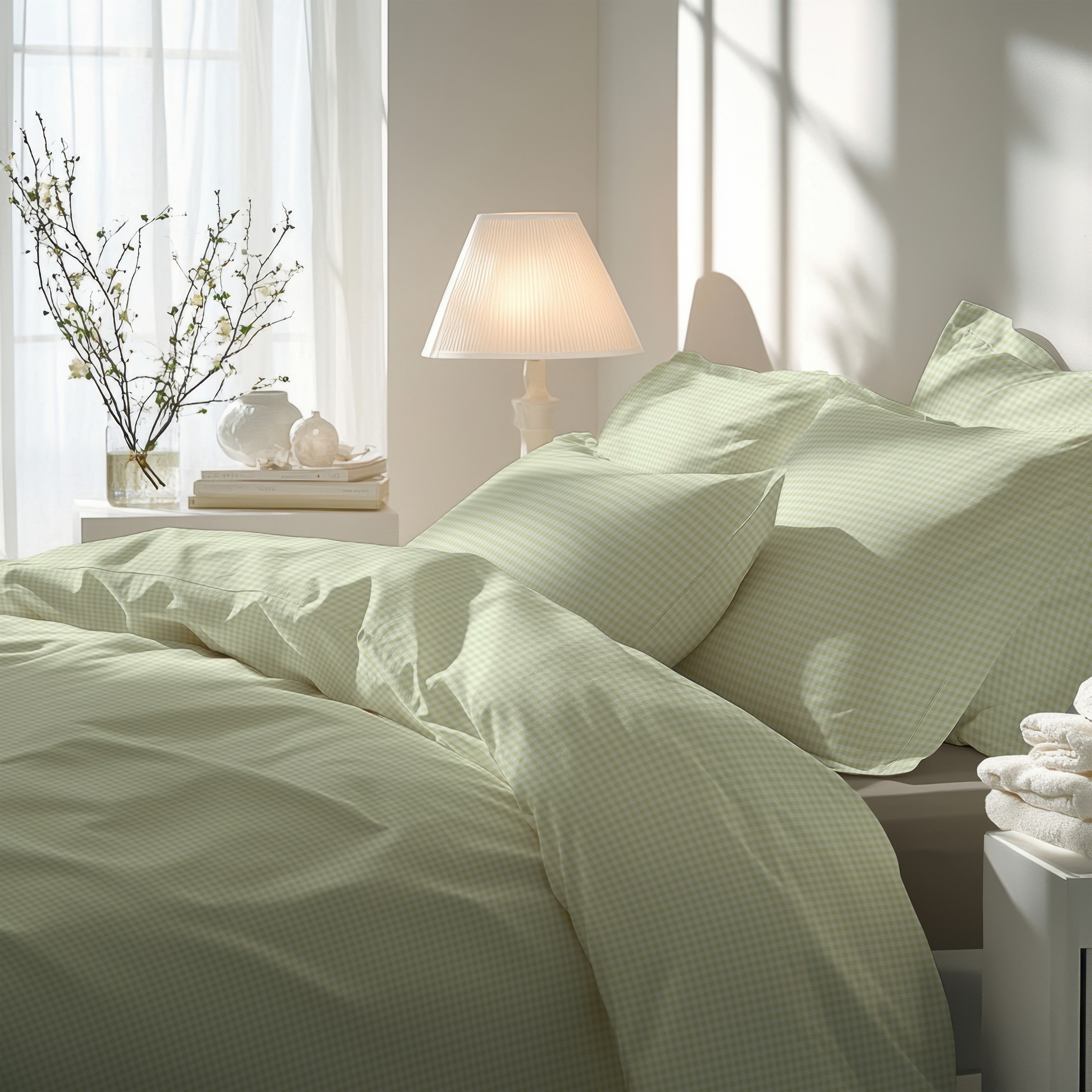 Florella Bettwäsche »»Karo Five salbei « Edel-Satin,  100% Baumwolle«