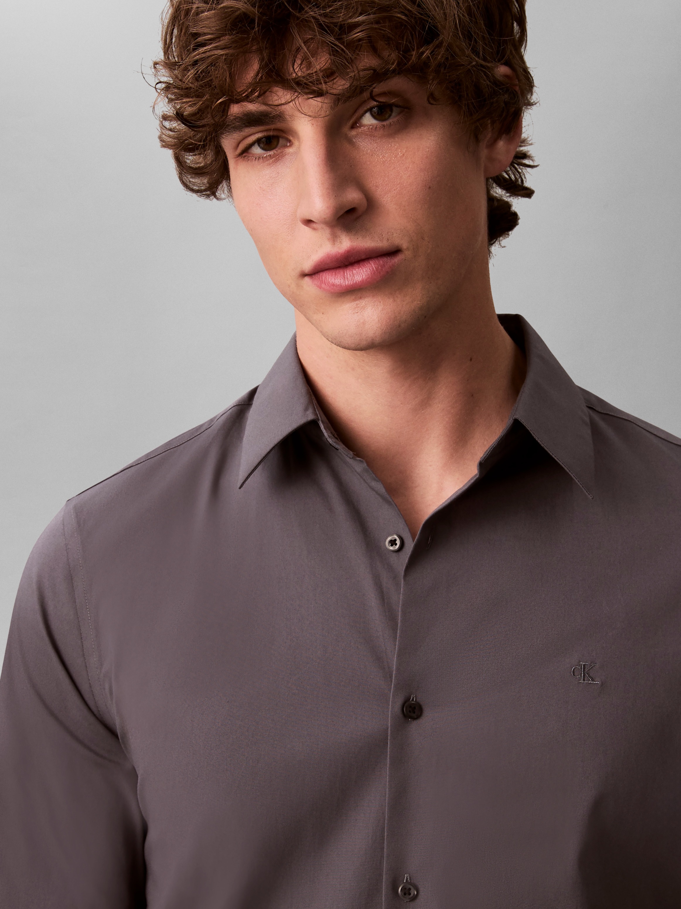Calvin Klein Langarmhemd »LONG SLEEVE SOLID STRETCH SLIM SHIRT« slim fit, in Unifarbe