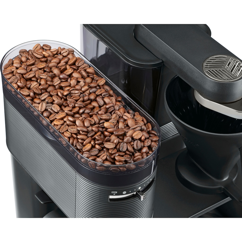 Melitta Kaffeemaschine mit Mahlwerk »EPOS® 1024-03 Schwarz/Silber 360°rotierender Wasserauslauf«, 1 l Kaffeekanne, Papierfilter, 1x4