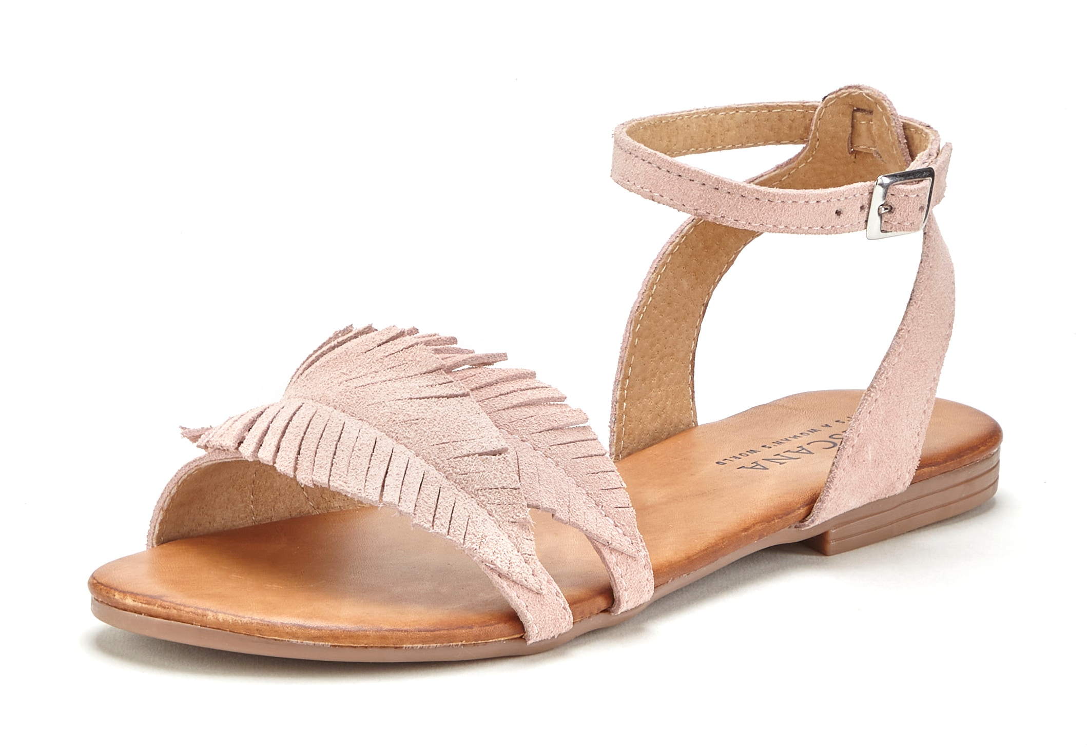 LASCANA Sandale »Sommerschuh«, Sandalette, Sommerschuh aus Leder mit modischen Fransen