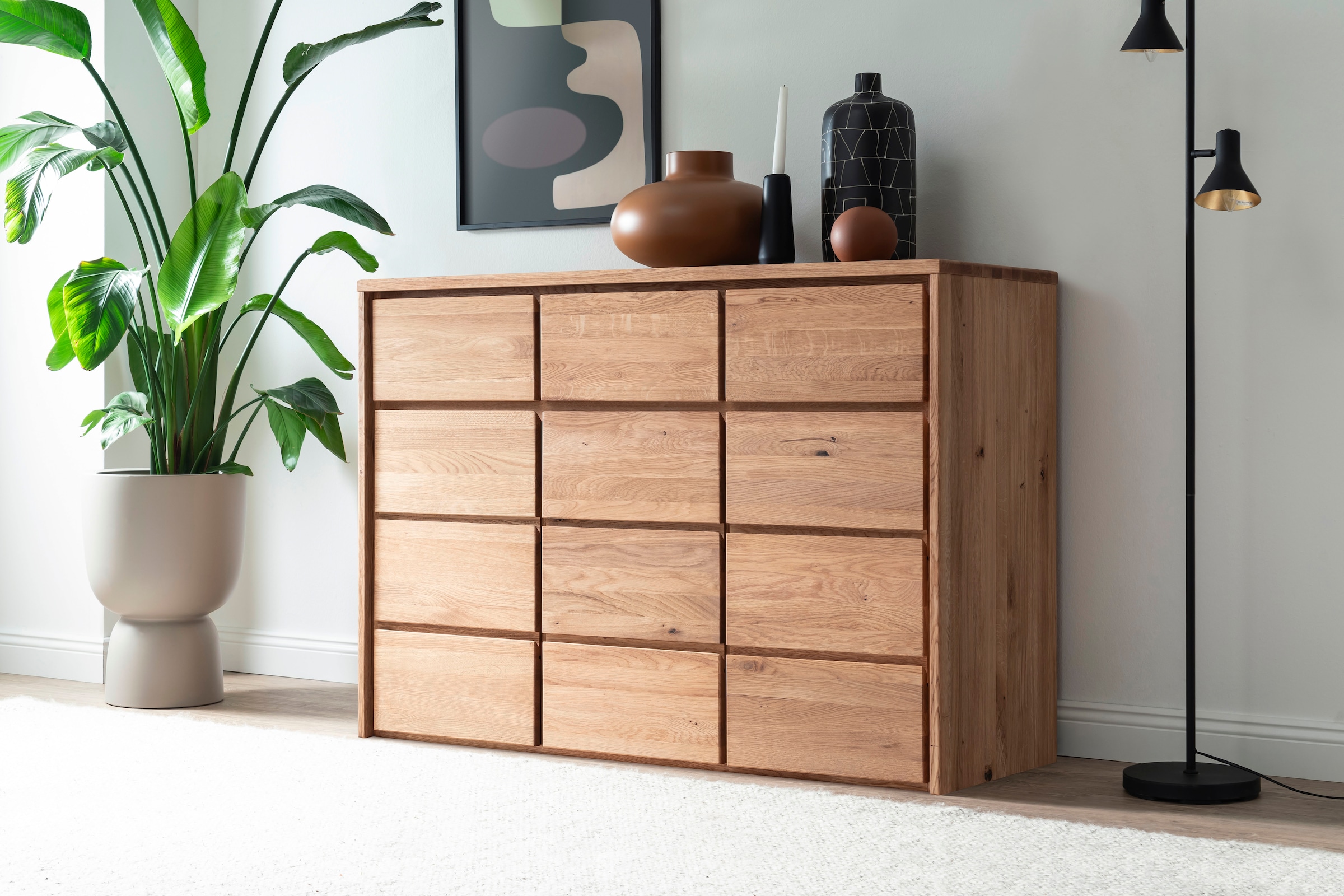 Home affaire Schubkastenkommode "Zetra Schubladenschrank, 3x Schublade/3x Tür mit Soft-Close-Function" Fertig montiert, Eiche Massivholz, Breite 130 cm