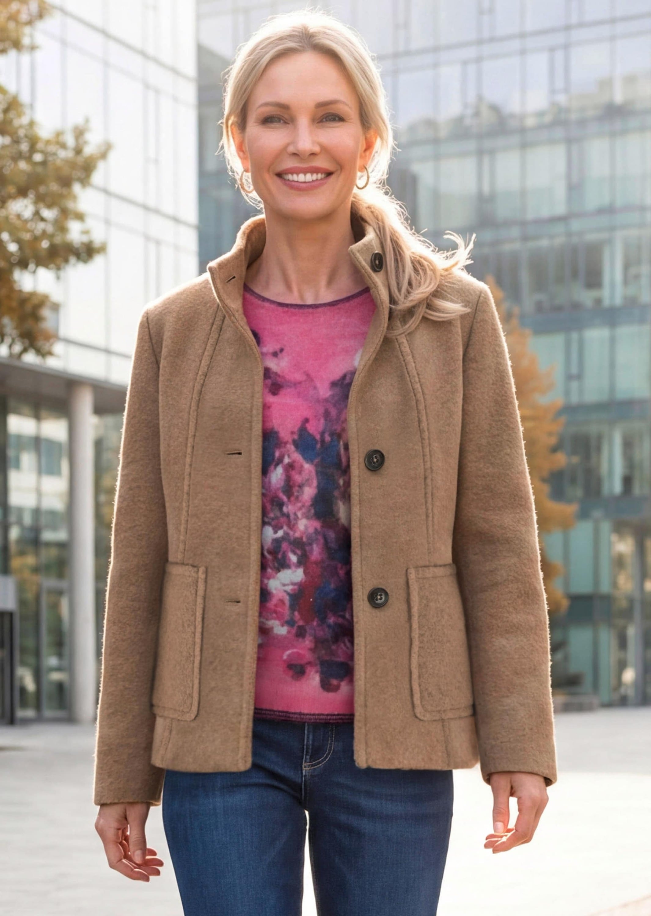 GOLDNER Wolljacke »Elegante Kurzjacke mit Stehkragen« besondere Nahtführung