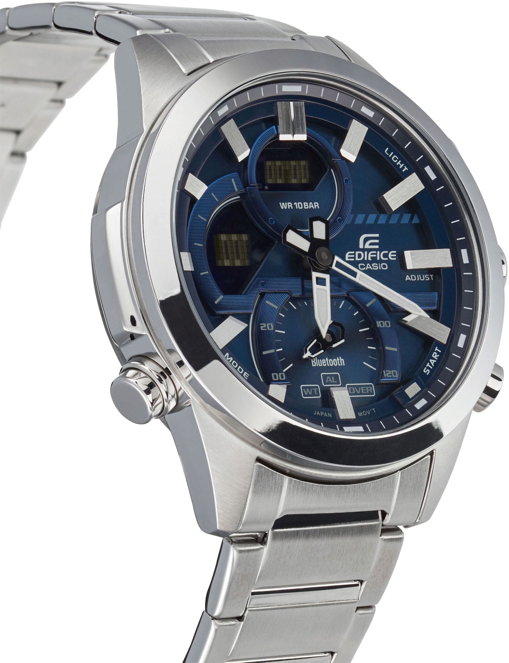 CASIO EDIFICE Smartwatch, Armbanduhr,Herrenuhr,Bluetooth,Stoppfunktion,Weltzeit,Edelstahlarmband)