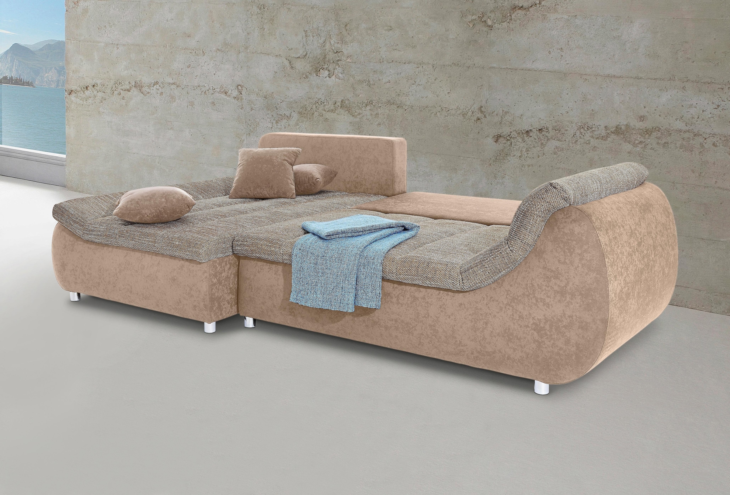 INOSIGN Ecksofa »Imola elegant und bequem, aktuelle Steppung im Sitz, L-Form«, wahlweise mit Bettfunktion