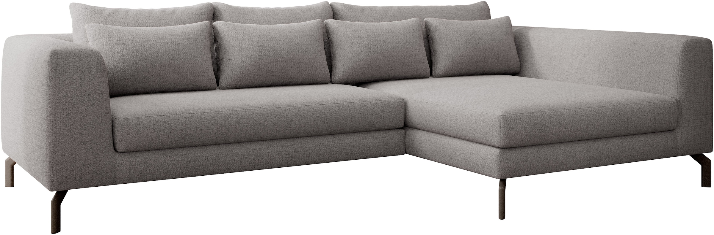 INOSIGN Ecksofa »Cross, mit softem Sitz, L-Form, wendbare Zierkissen, Breite 284 cm«, Couch mit vielen Kissen, stylische Kreuznaht, elegante Metallfüße