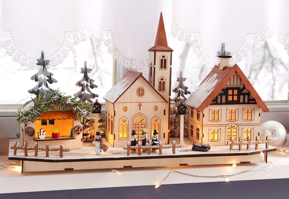 Home affaire Weihnachtsdorf »mit idyllischer Winterlandschaft«,  Weihnachtsdeko aus Holz, mit LED-Beleuchtung, Breite ca. 50 cm günstig  online kaufen