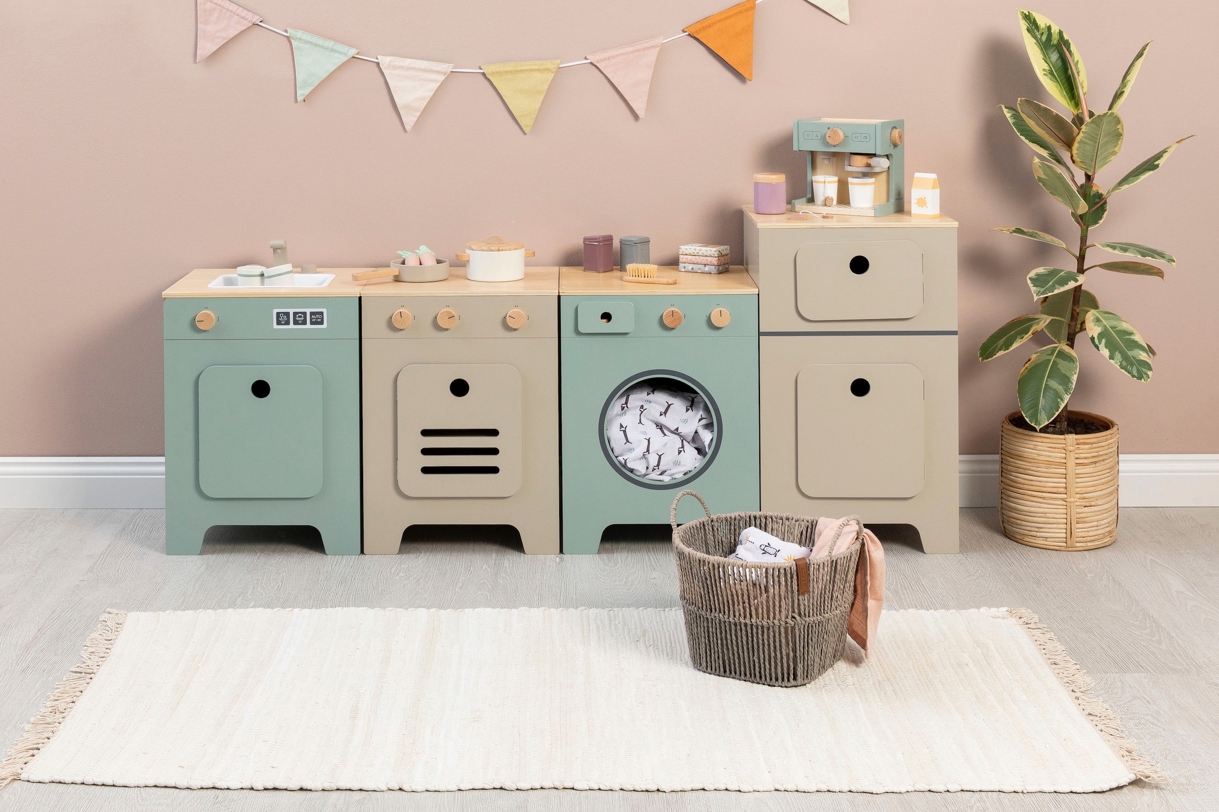 MUSTERKIND® Kinder-Geschirrspüler »Geschirrspüler Mix & Match, salbei/natur«, FSC®-Holz aus gewissenhaft bewirtschafteten Wäldern